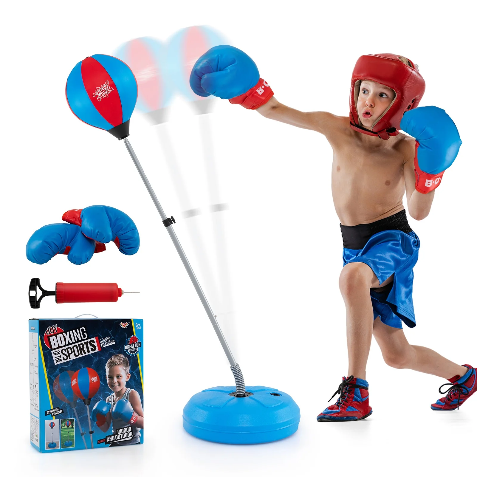 Adjustable Punching Bag With Stand, Boxing Gloves, Blue