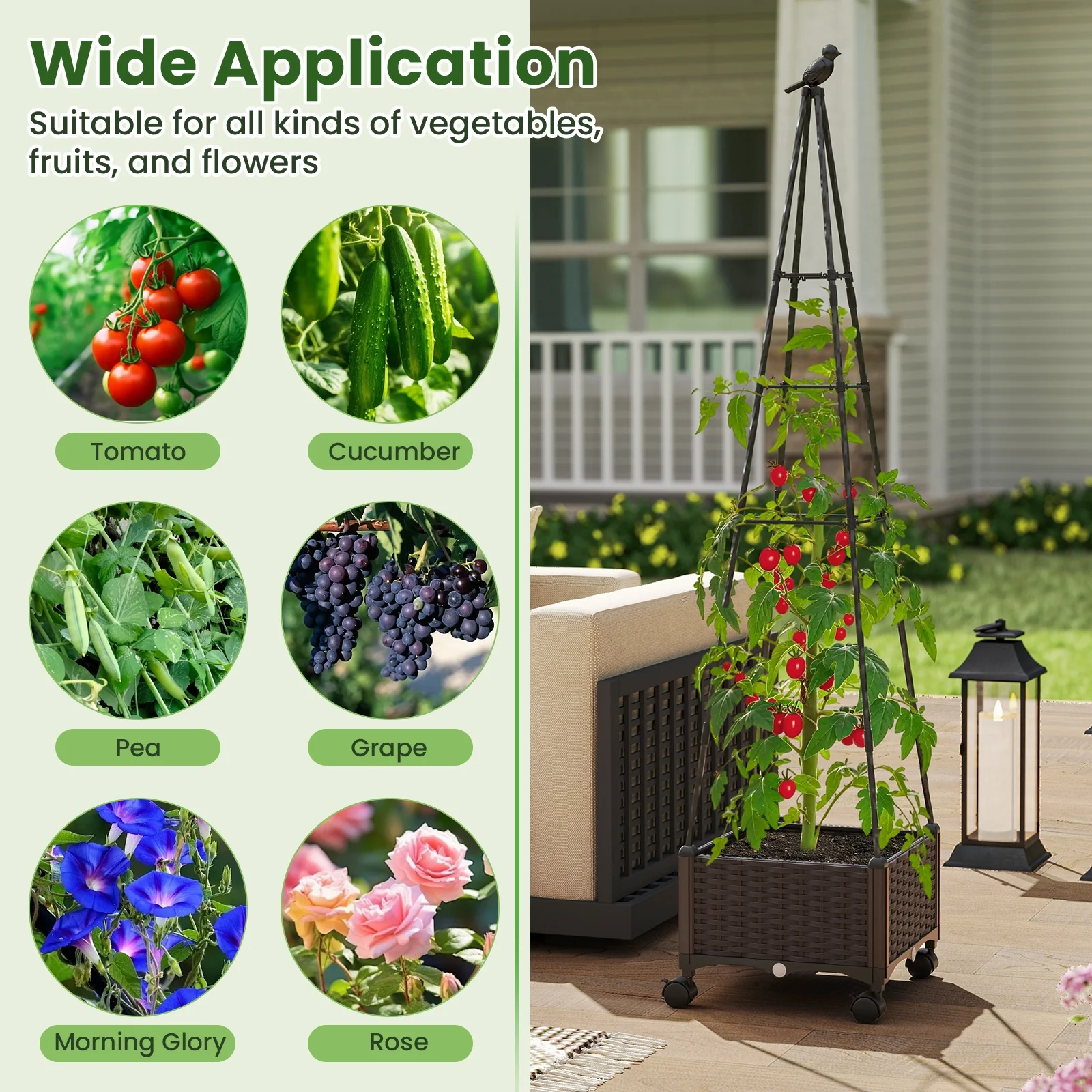 Adjustable Raised Garden Bed, With Plant Box, Trellis, Lockable Wheels, Brown - Image 10