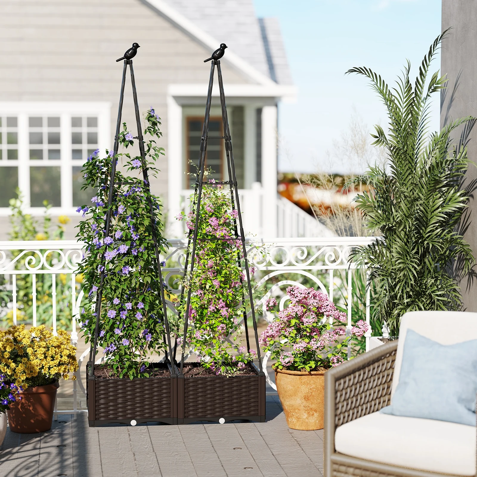 Adjustable Raised Garden Bed, With Plant Box, Trellis, Lockable Wheels, Brown - Image 3