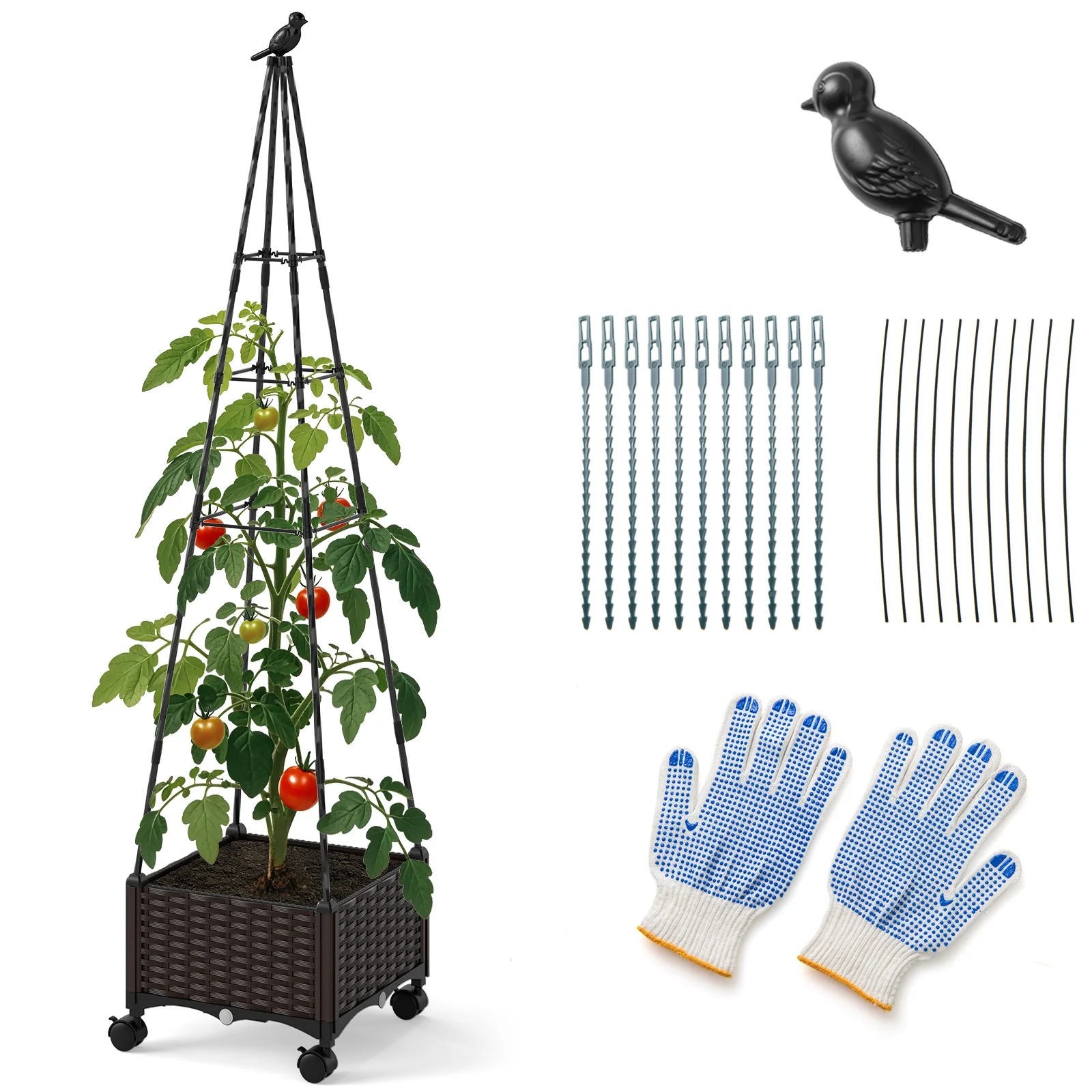 Adjustable Raised Garden Bed, With Plant Box, Trellis, Lockable Wheels, Brown - Image 4