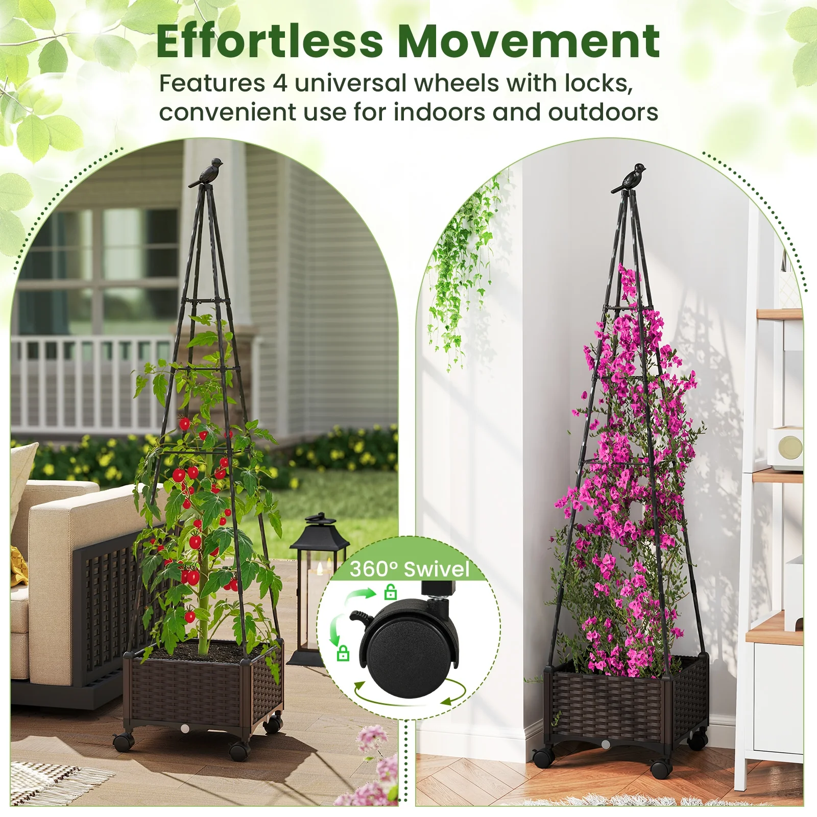 Adjustable Raised Garden Bed, With Plant Box, Trellis, Lockable Wheels, Brown - Image 9
