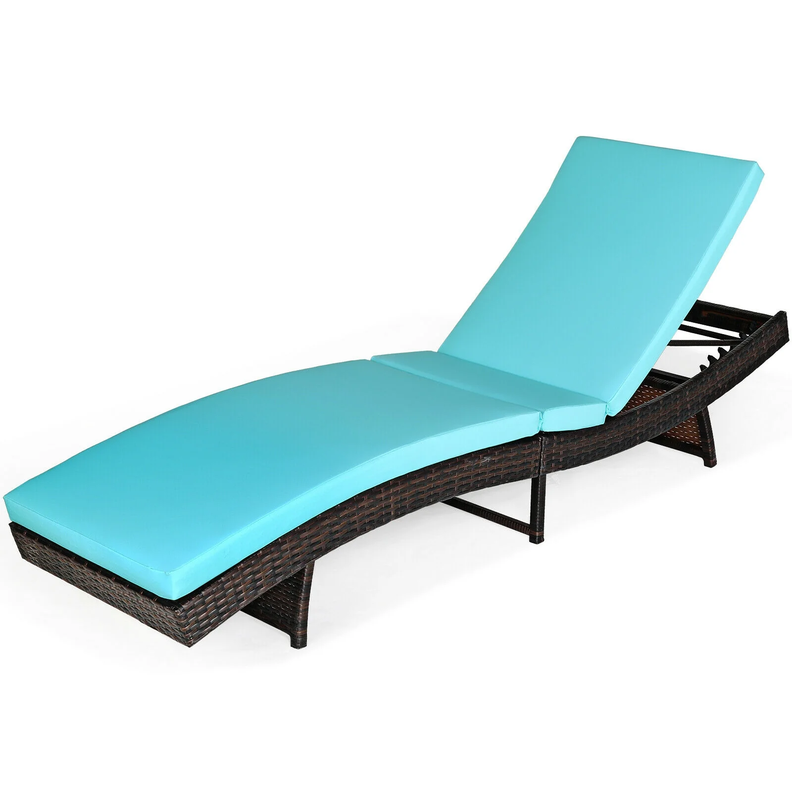 Adjustable Rattan Chaise Lounge Chair With Cushion, Turquoise - Image 4