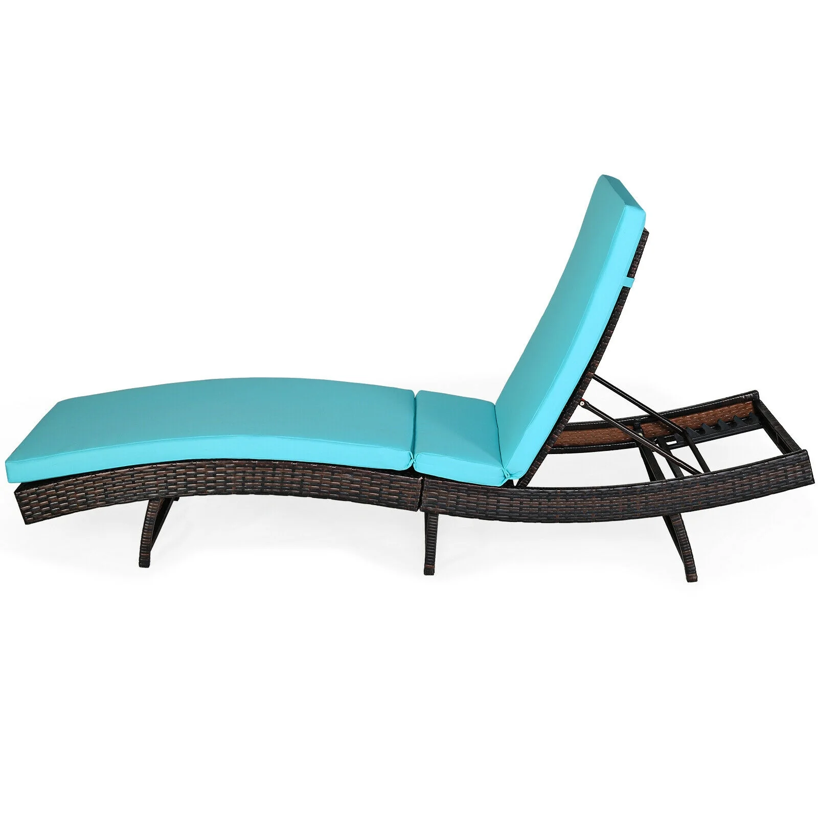 Adjustable Rattan Chaise Lounge Chair With Cushion, Turquoise - Image 5