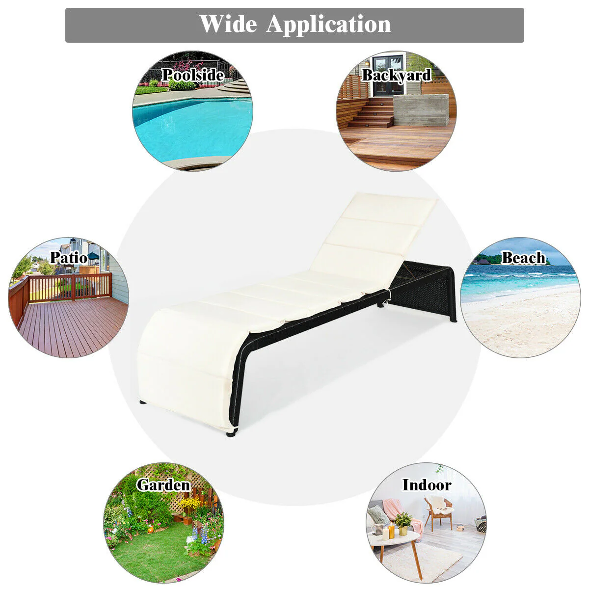 Adjustable Rattan Lounge Chair, With Cushions, White - Image 3