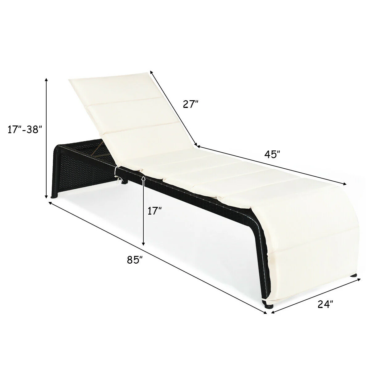 Adjustable Rattan Lounge Chair, With Cushions, White - Image 5