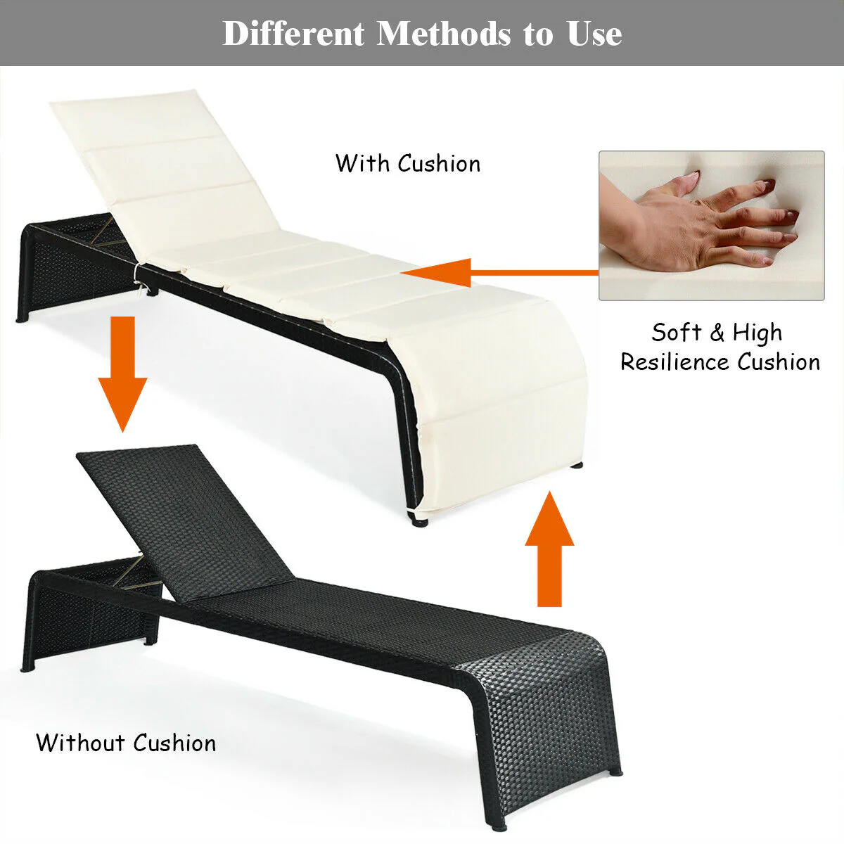 Adjustable Rattan Lounge Chair, With Cushions, White - Image 6