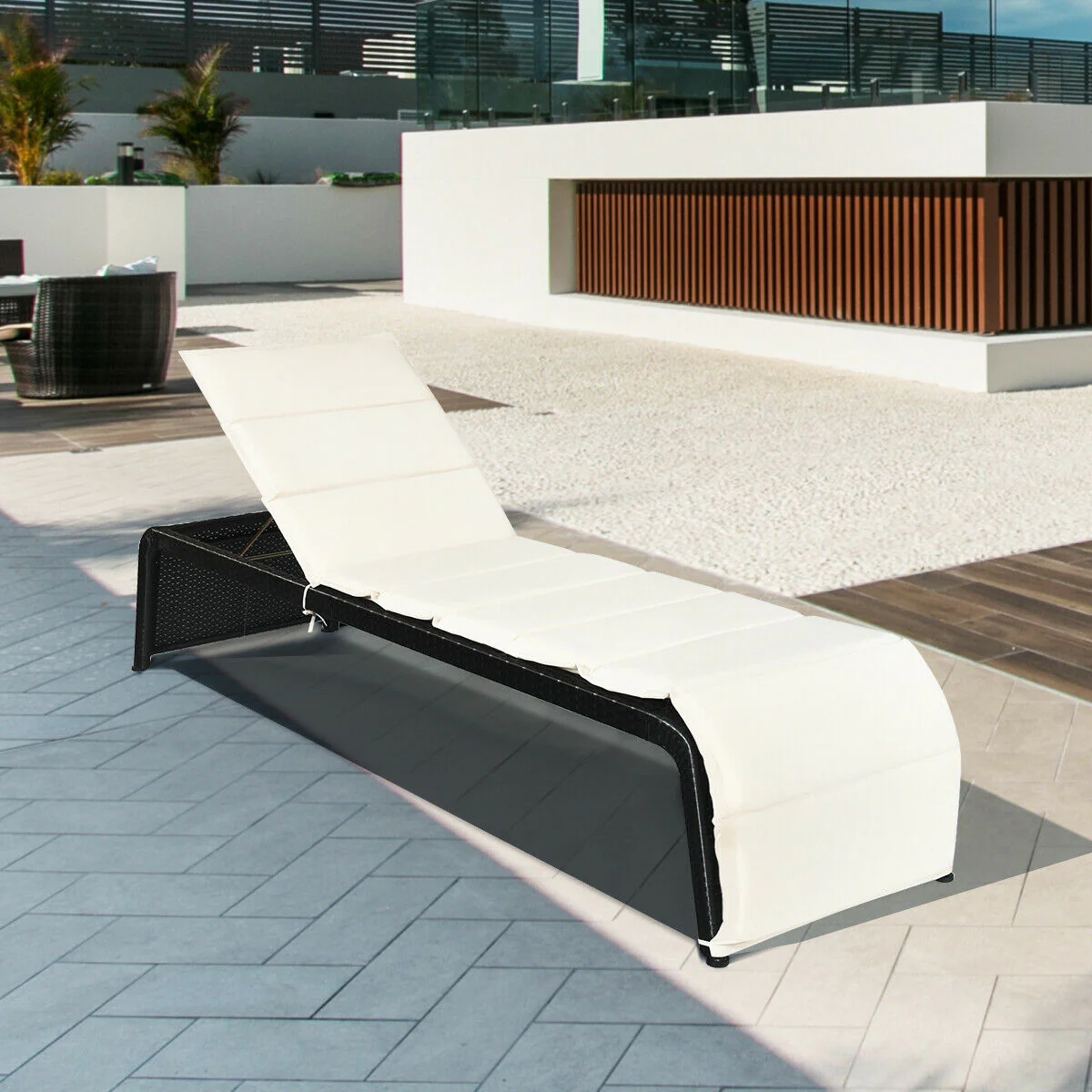 Adjustable Rattan Lounge Chair, With Cushions, White - Image 7