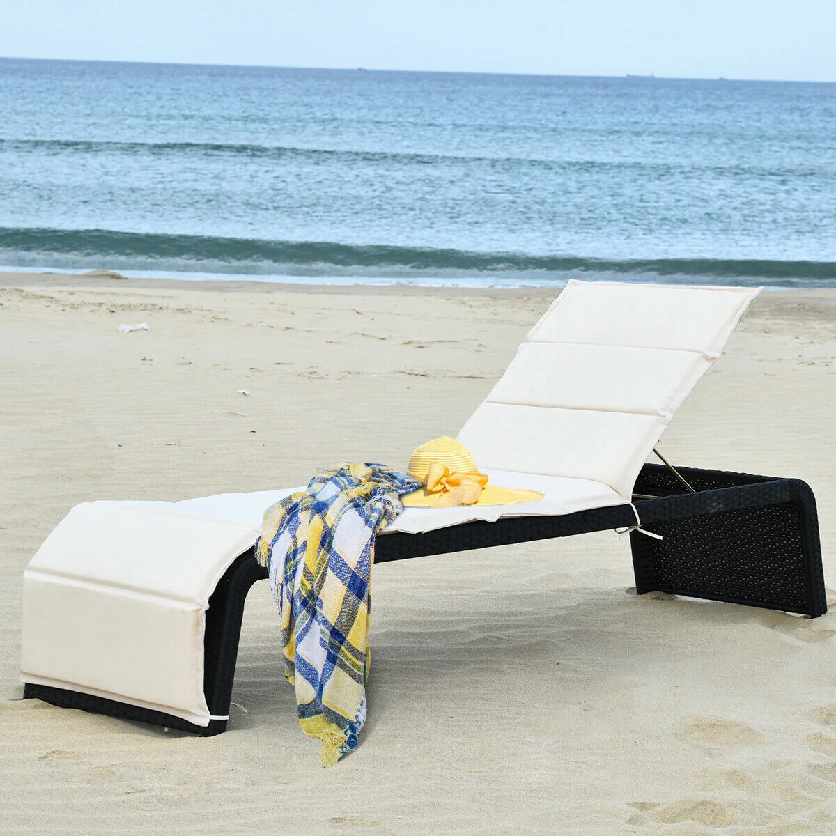 Adjustable Rattan Lounge Chair, With Cushions, White - Image 8