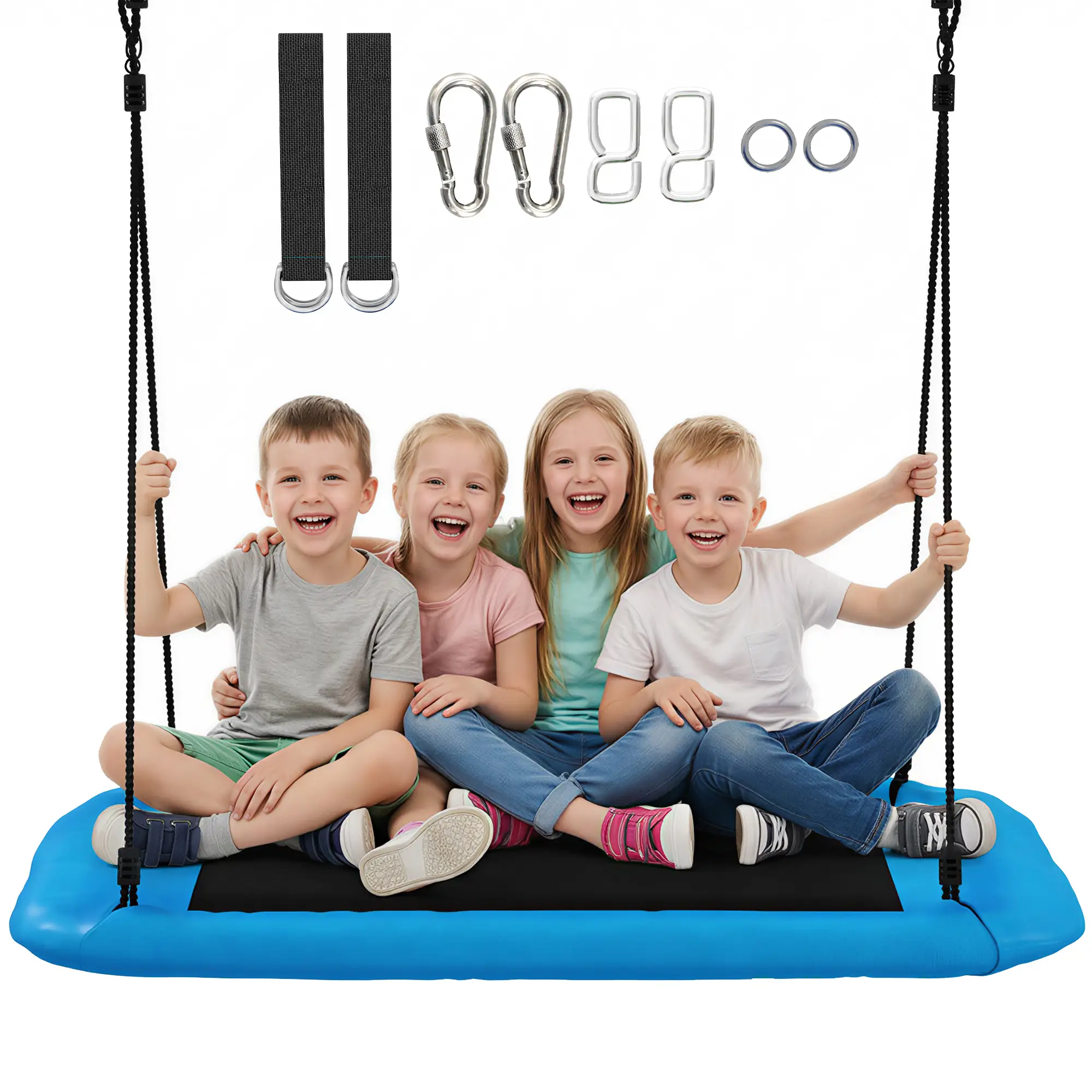Adjustable Ropes Tree Straps Basket Swing, 58" x 30", 660 lbs Capacity, Blue - Image 11