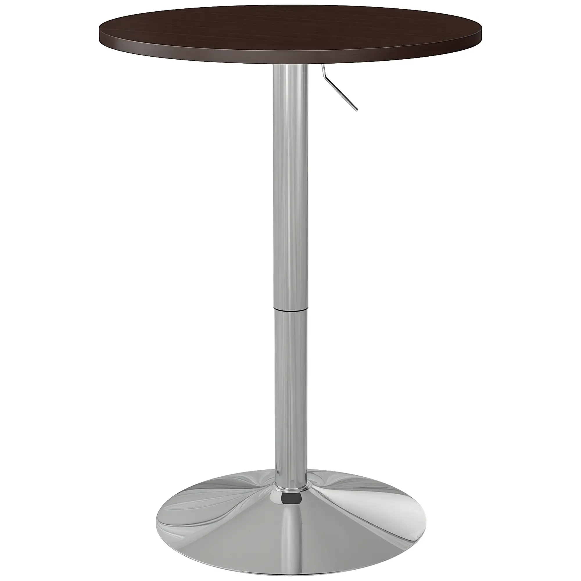 Adjustable Round High Top Bar Table, Swivel Top, Steel Base, Walnut - Image 11