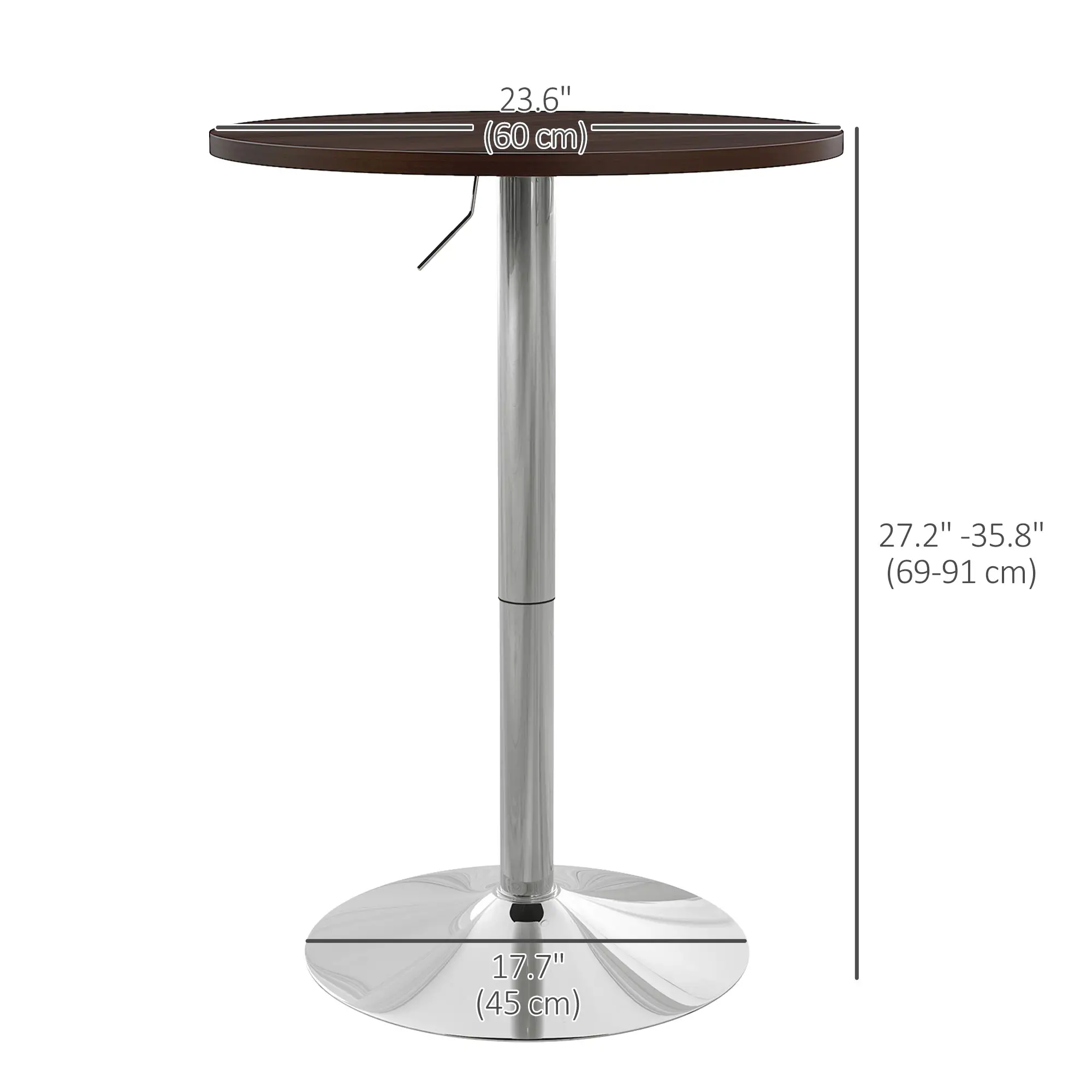 Adjustable Round High Top Bar Table, Swivel Top, Steel Base, Walnut - Image 3