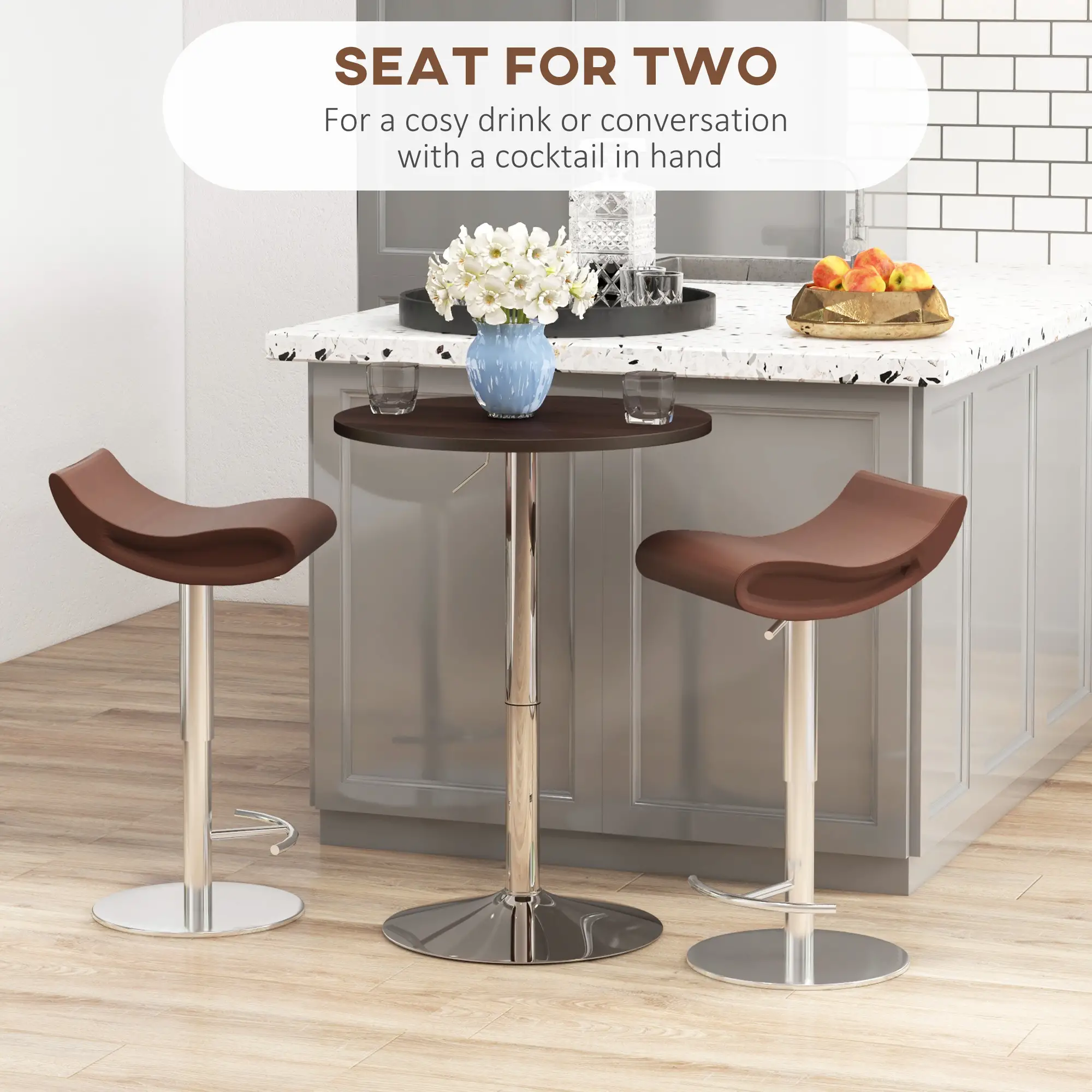 Adjustable Round High Top Bar Table, Swivel Top, Steel Base, Walnut - Image 6