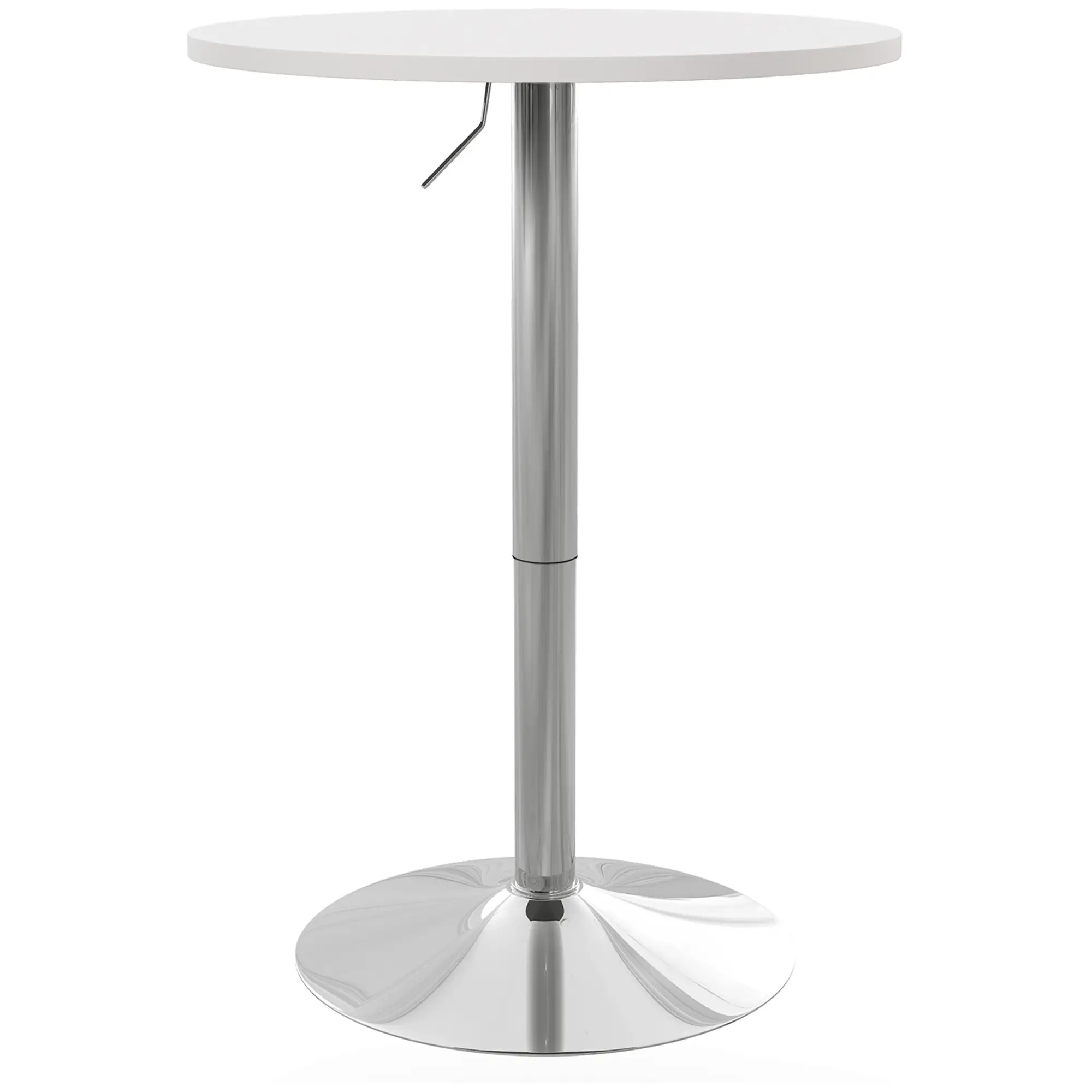 Adjustable Round High Top Bar Table, Swivel Top, Steel Base, White