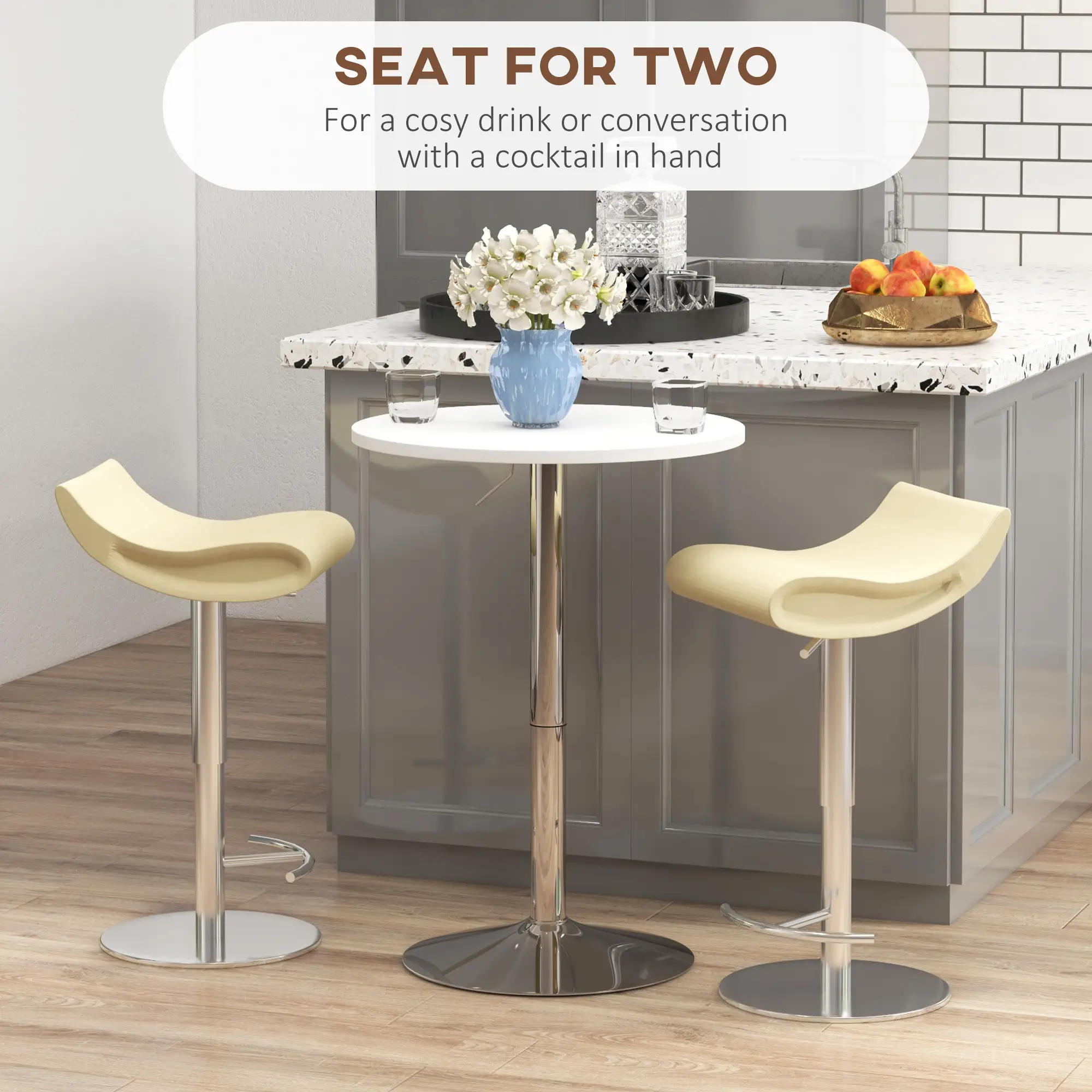 Adjustable Round High Top Bar Table, Swivel Top, Steel Base, White - Image 6