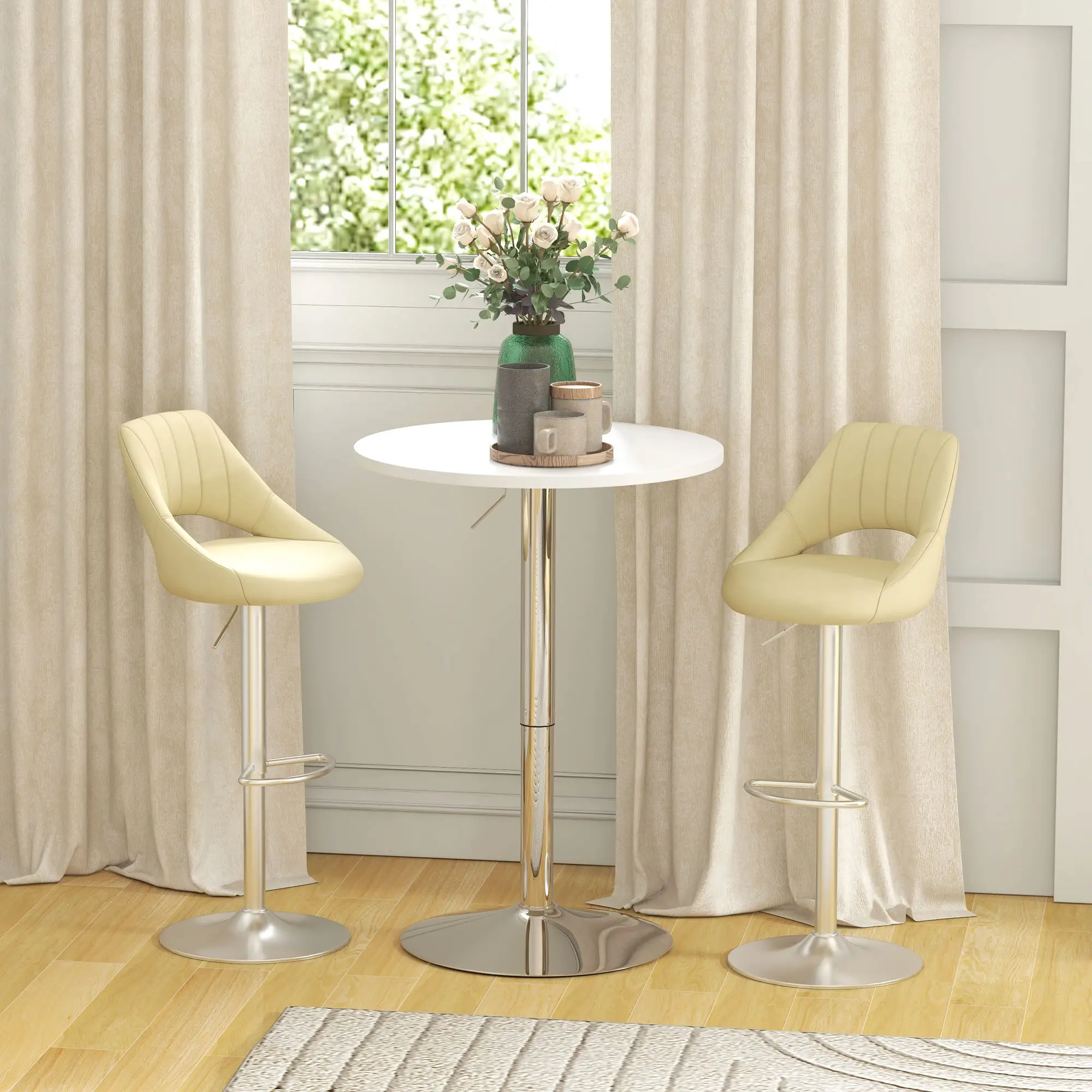 Adjustable Round High Top Bar Table, Swivel Top, Steel Base, White - Image 8
