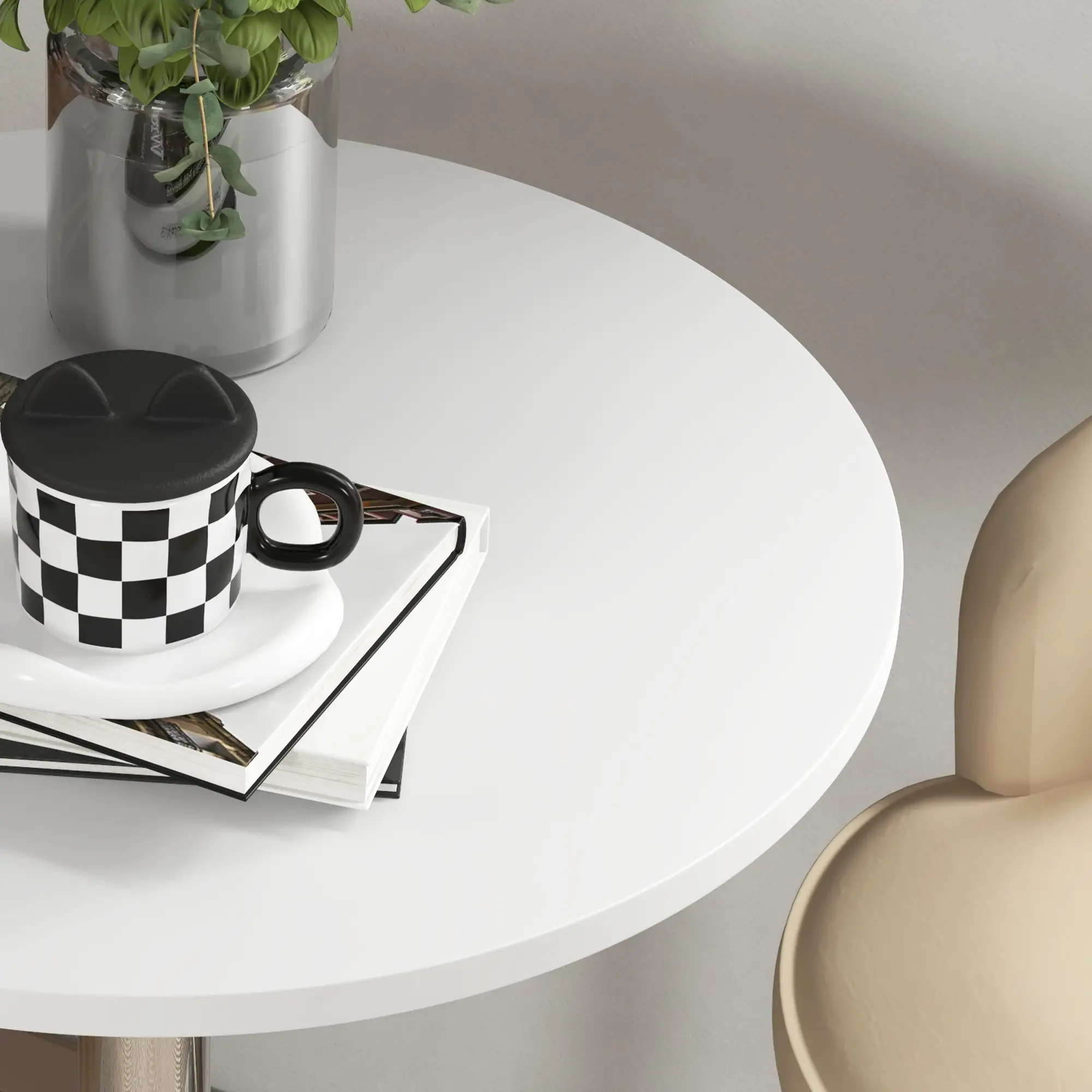 Adjustable Round High Top Bar Table, Swivel Top, Steel Base, White - Image 9