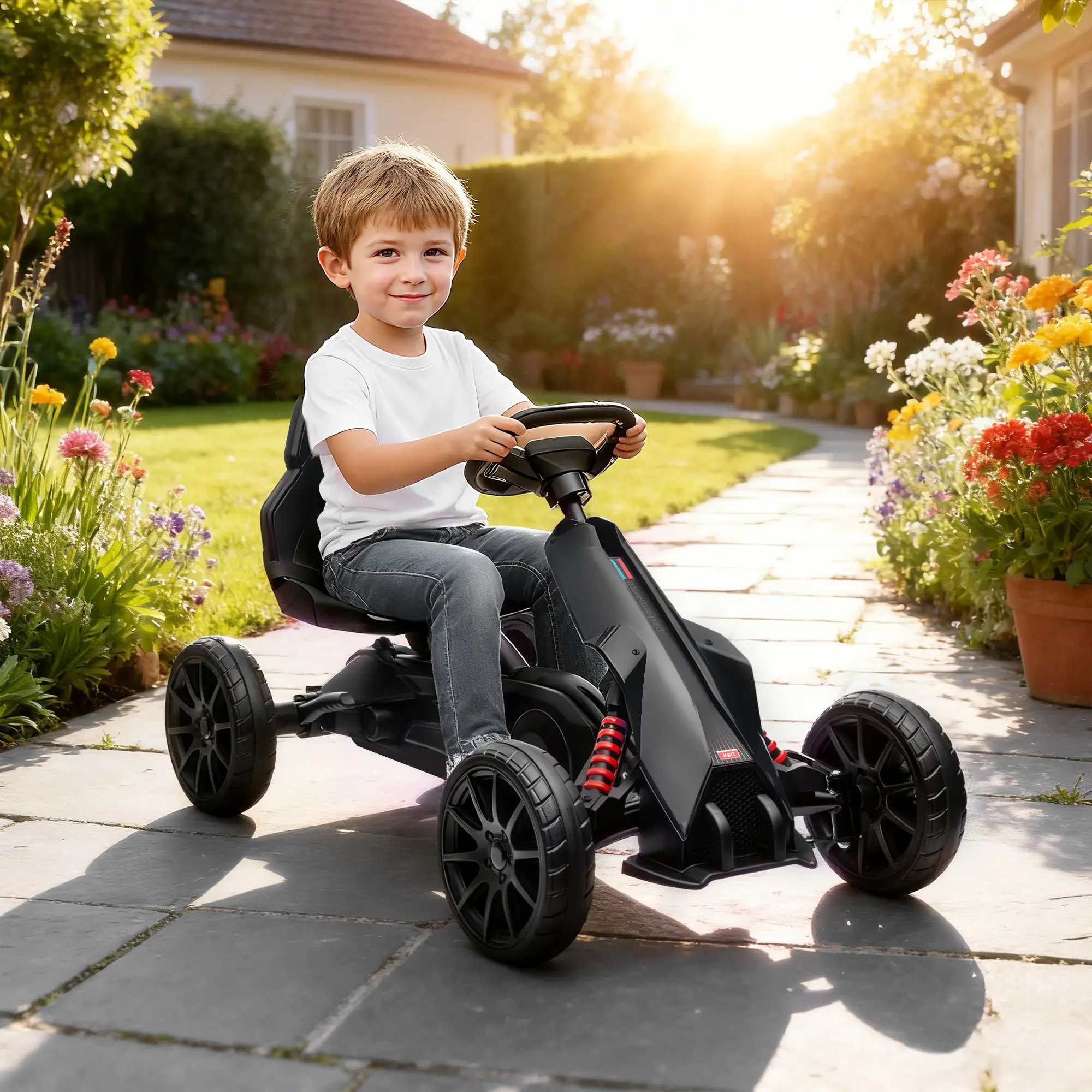 Adjustable Seat Go Kart, Forward Backward Handbrake, Shock Absorption, Black - Image 2
