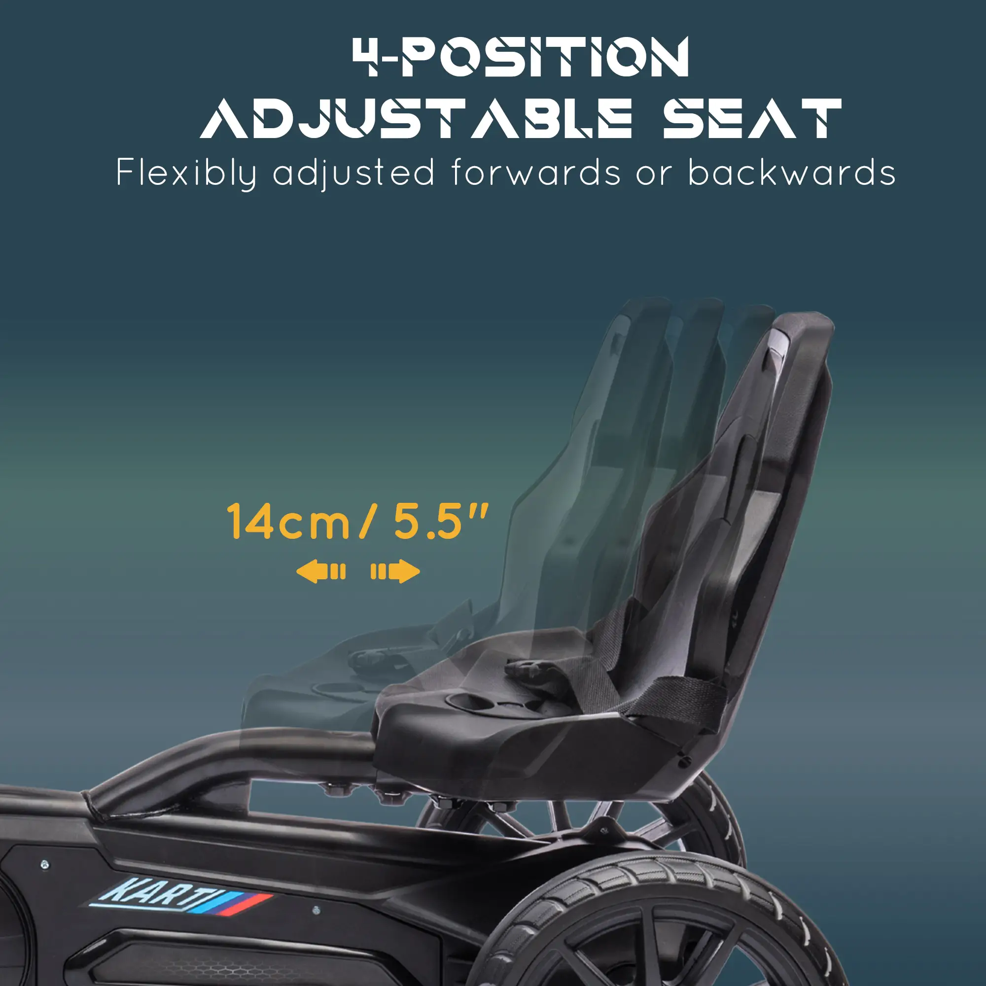 Adjustable Seat Go Kart, Forward Backward Handbrake, Shock Absorption, Black - Image 4