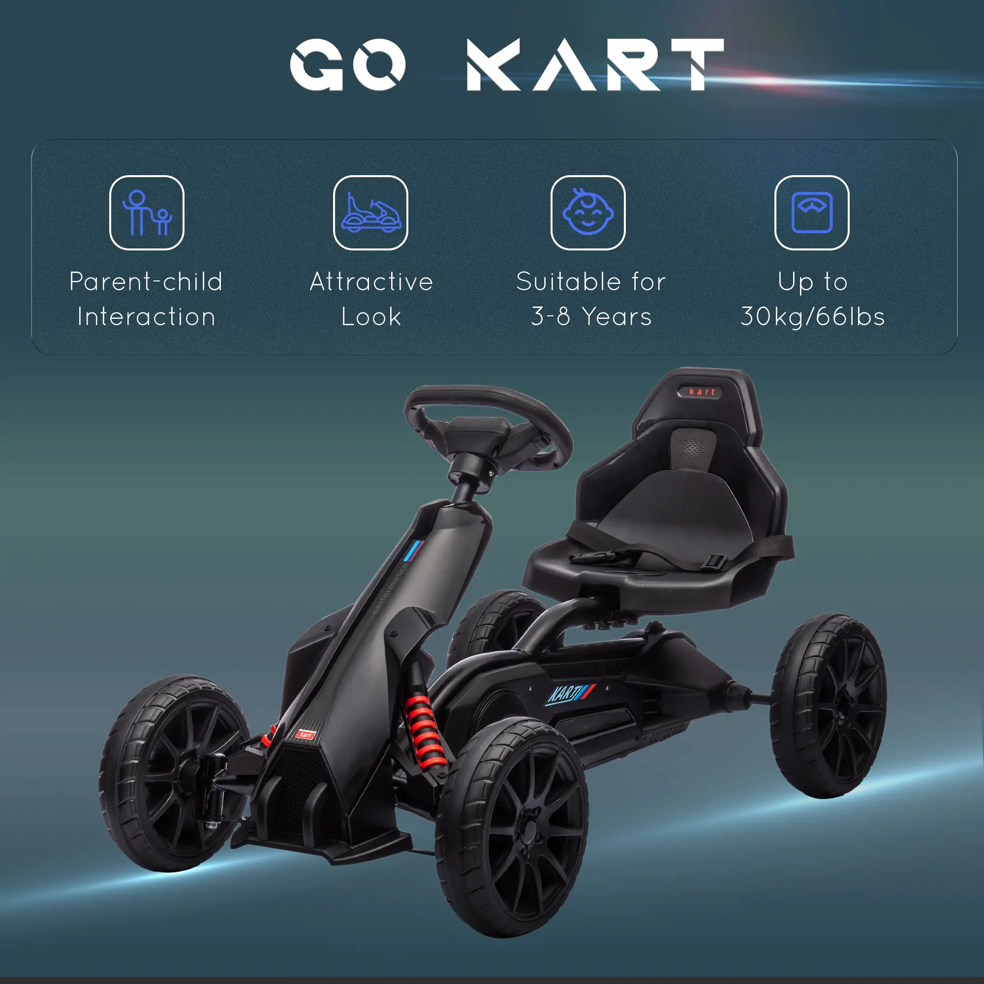 Adjustable Seat Go Kart, Forward Backward Handbrake, Shock Absorption, Black - Image 7