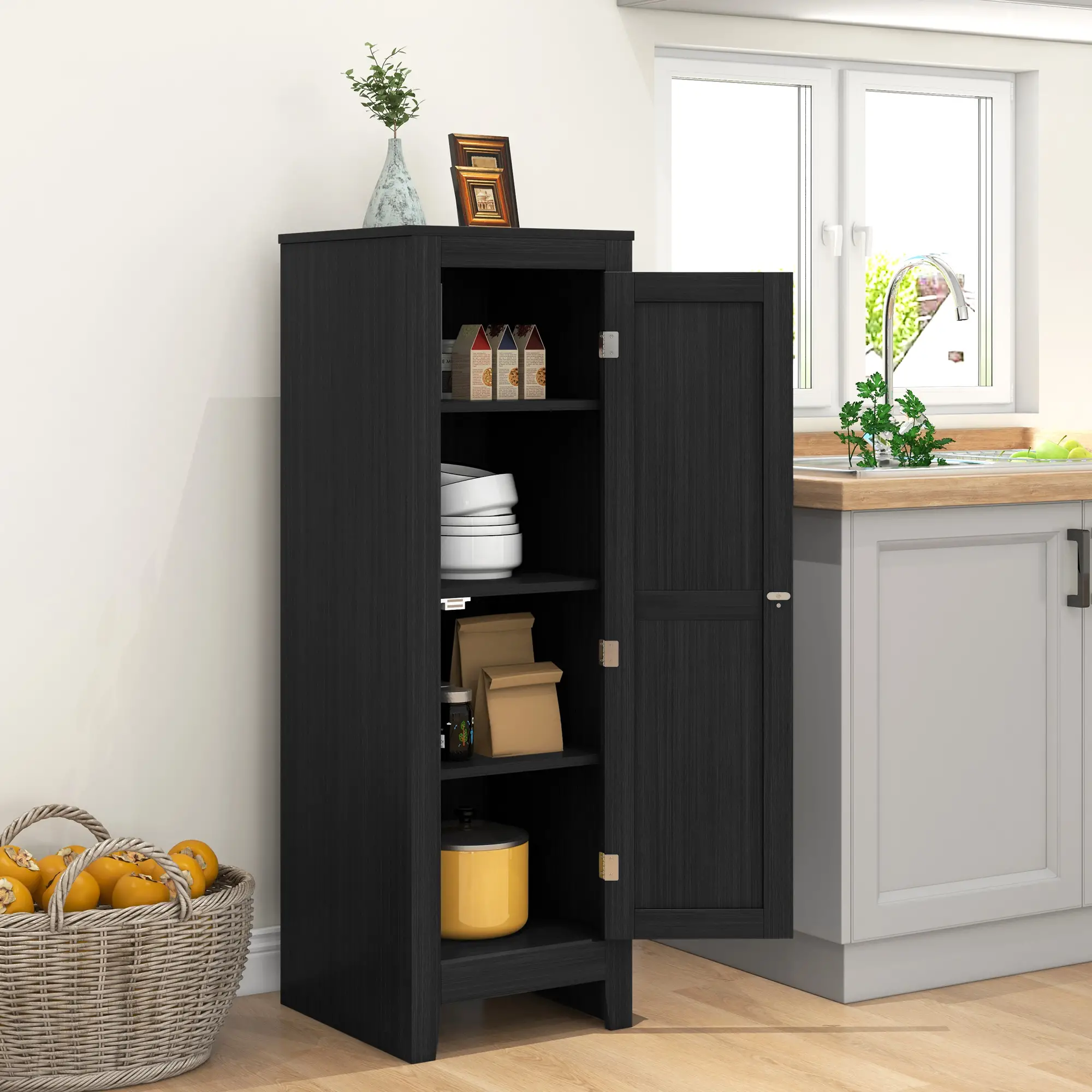 Adjustable Shelf Kitchen Pantry Storage Cabinet, Black - Image 2