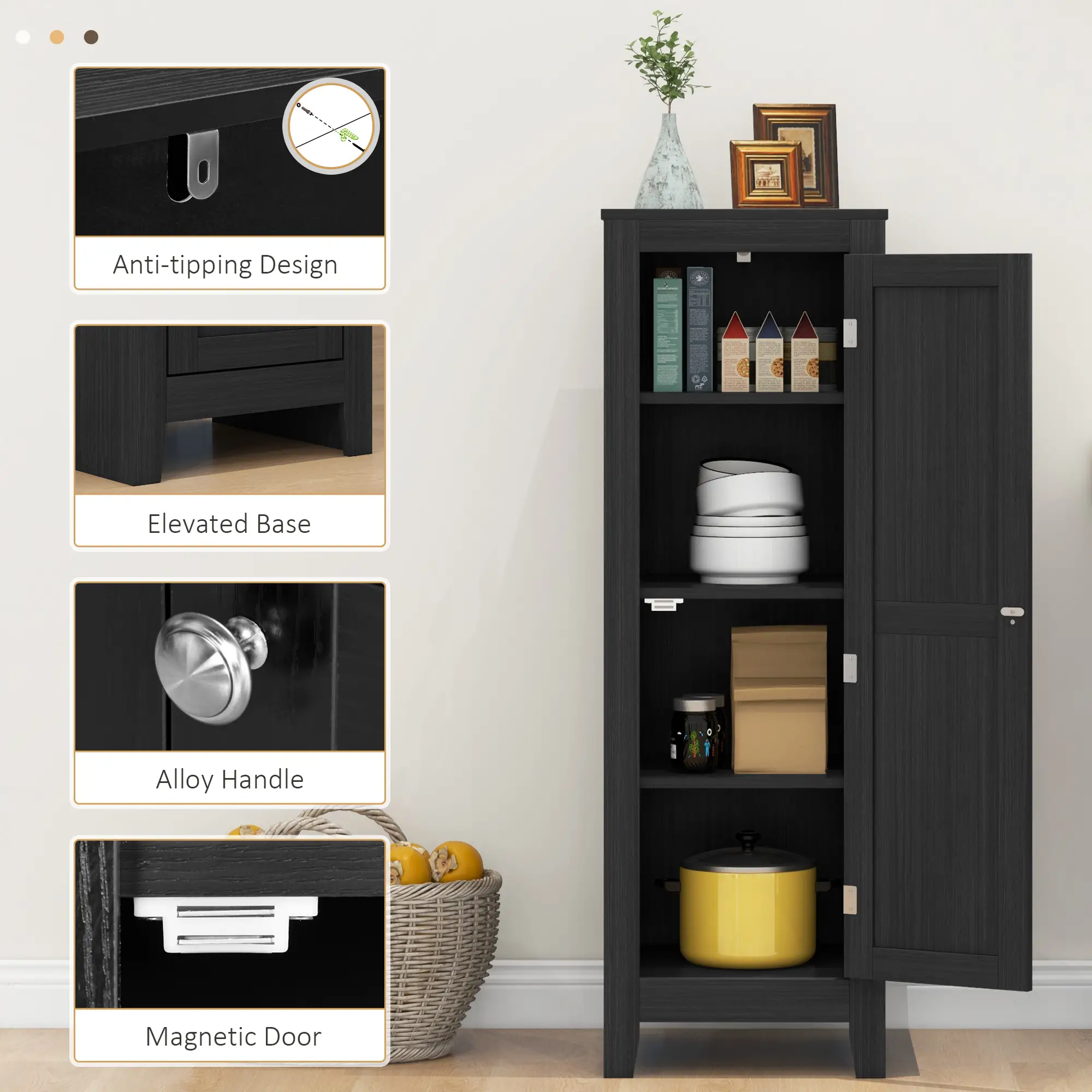 Adjustable Shelf Kitchen Pantry Storage Cabinet, Black - Image 5