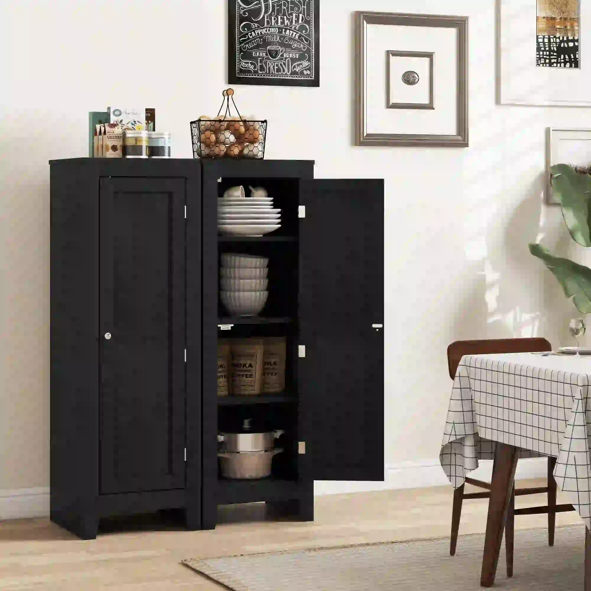 Adjustable Shelf Kitchen Pantry Storage Cabinet, Black - Image 6