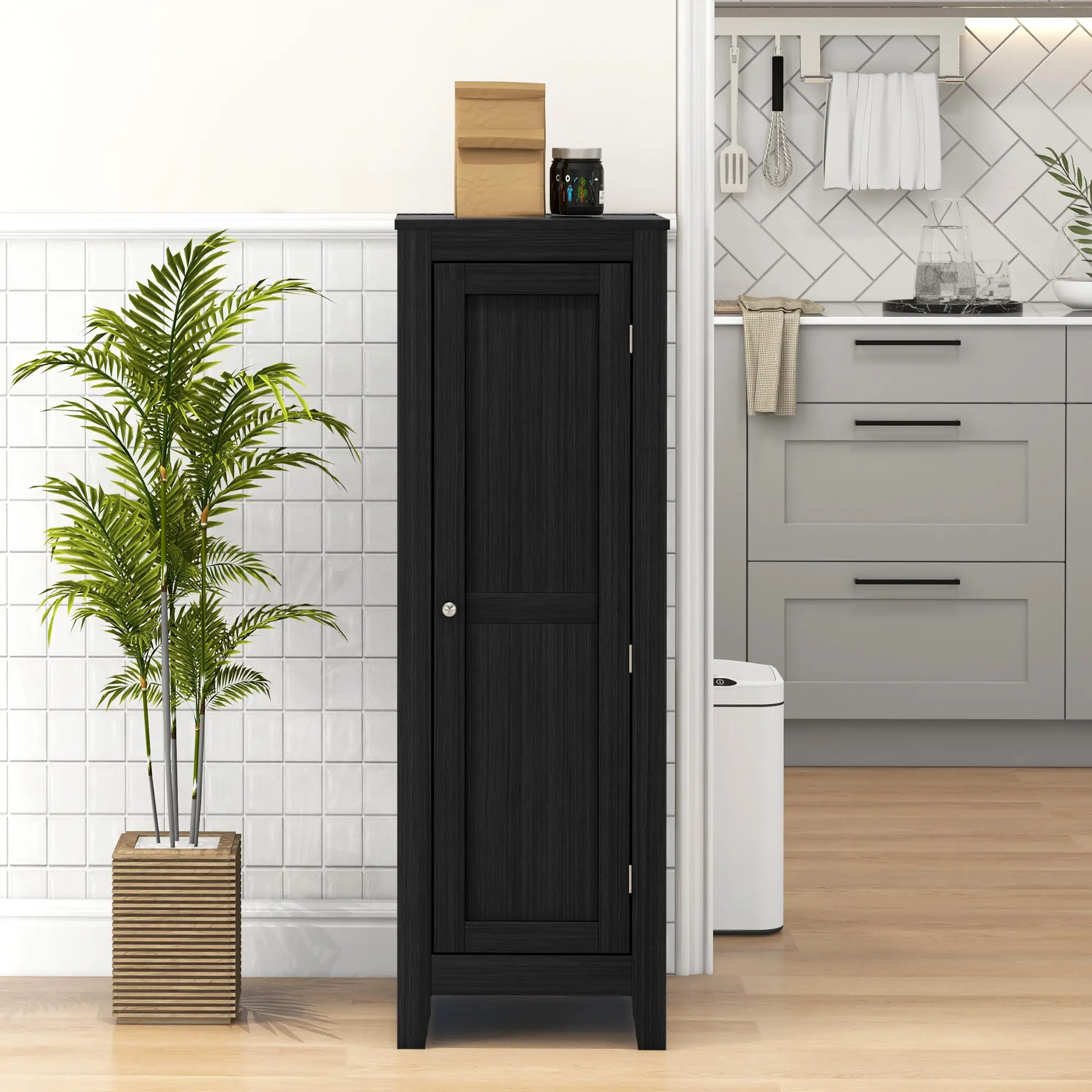 Adjustable Shelf Kitchen Pantry Storage Cabinet, Black - Image 8