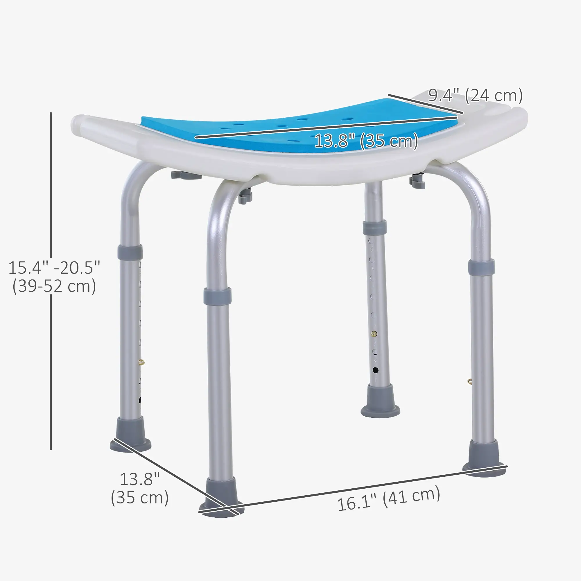 Adjustable Shower Chair, 20.5"W Aluminum, EVA Padded Seat for Seniors - Image 3