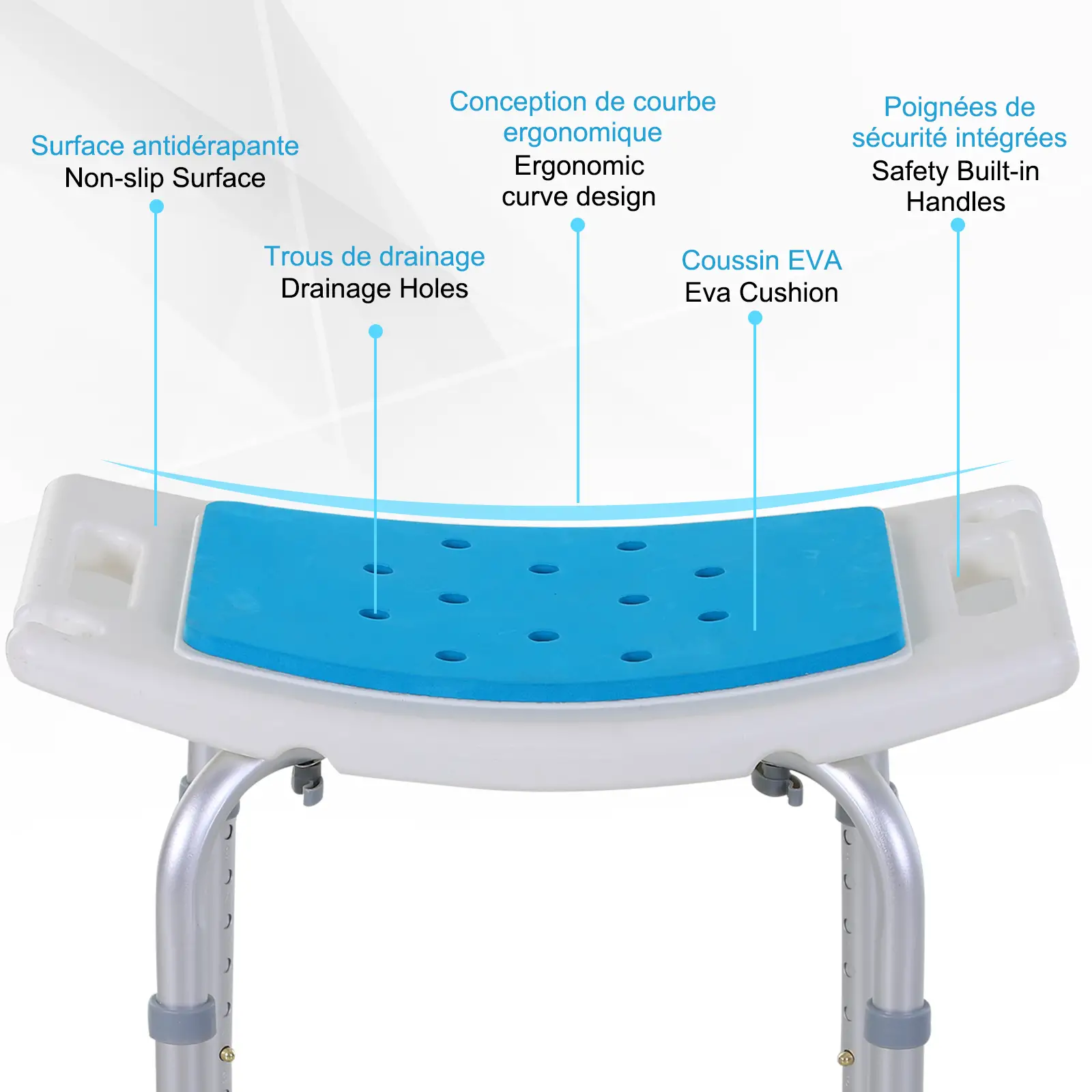 Adjustable Shower Chair, 20.5"W Aluminum, EVA Padded Seat for Seniors - Image 4