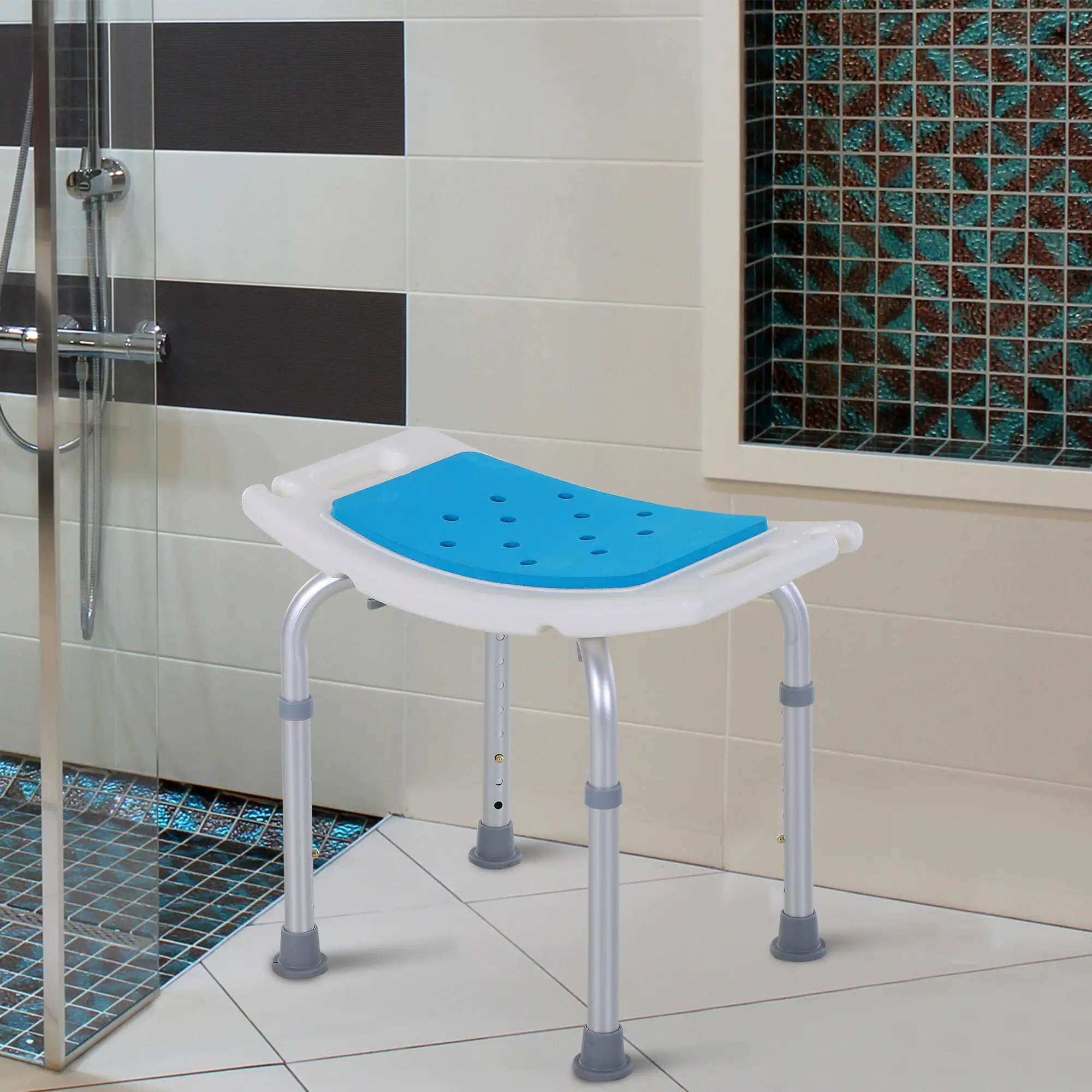 Adjustable Shower Chair, 20.5"W Aluminum, EVA Padded Seat for Seniors - Image 6