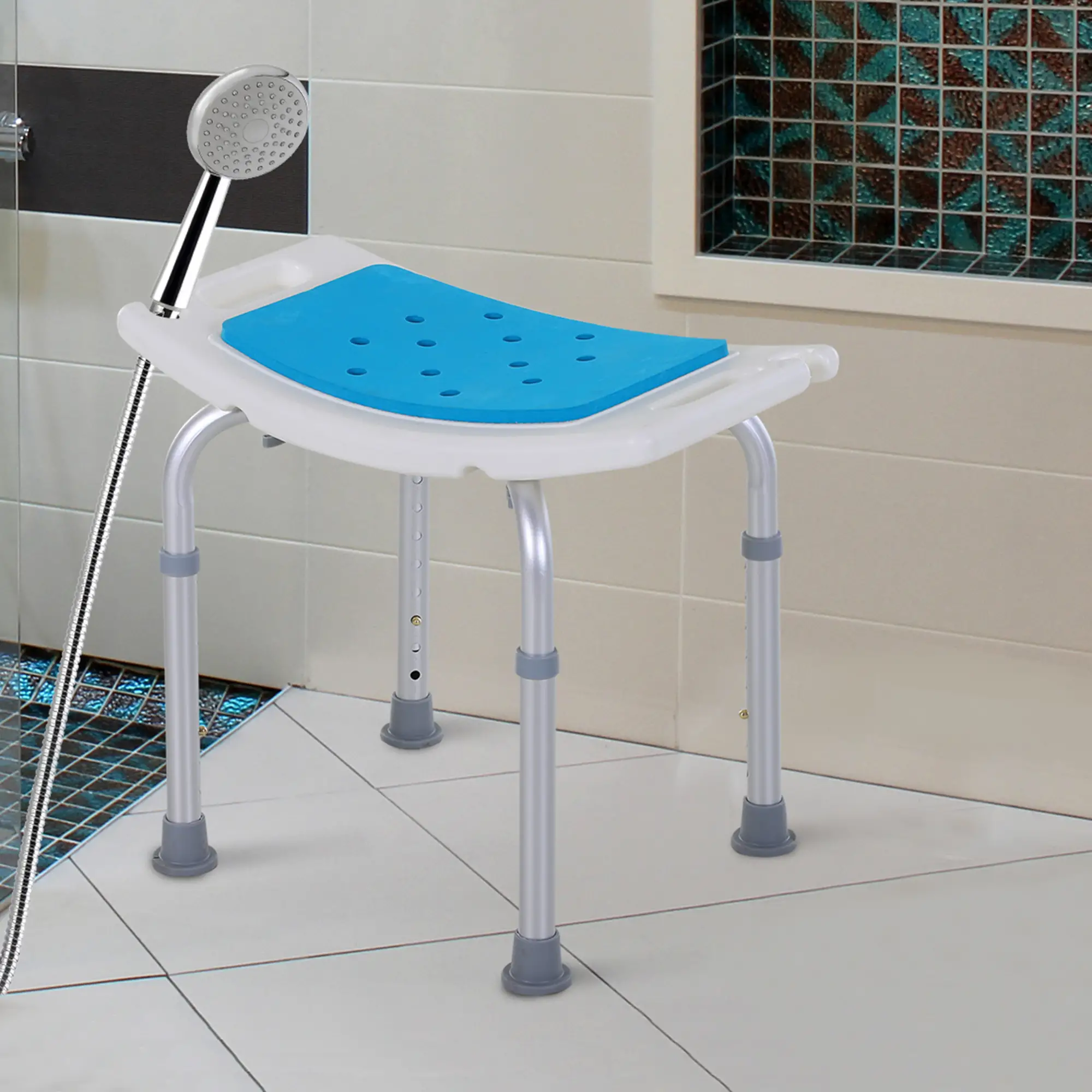 Adjustable Shower Chair, 20.5"W Aluminum, EVA Padded Seat for Seniors - Image 7