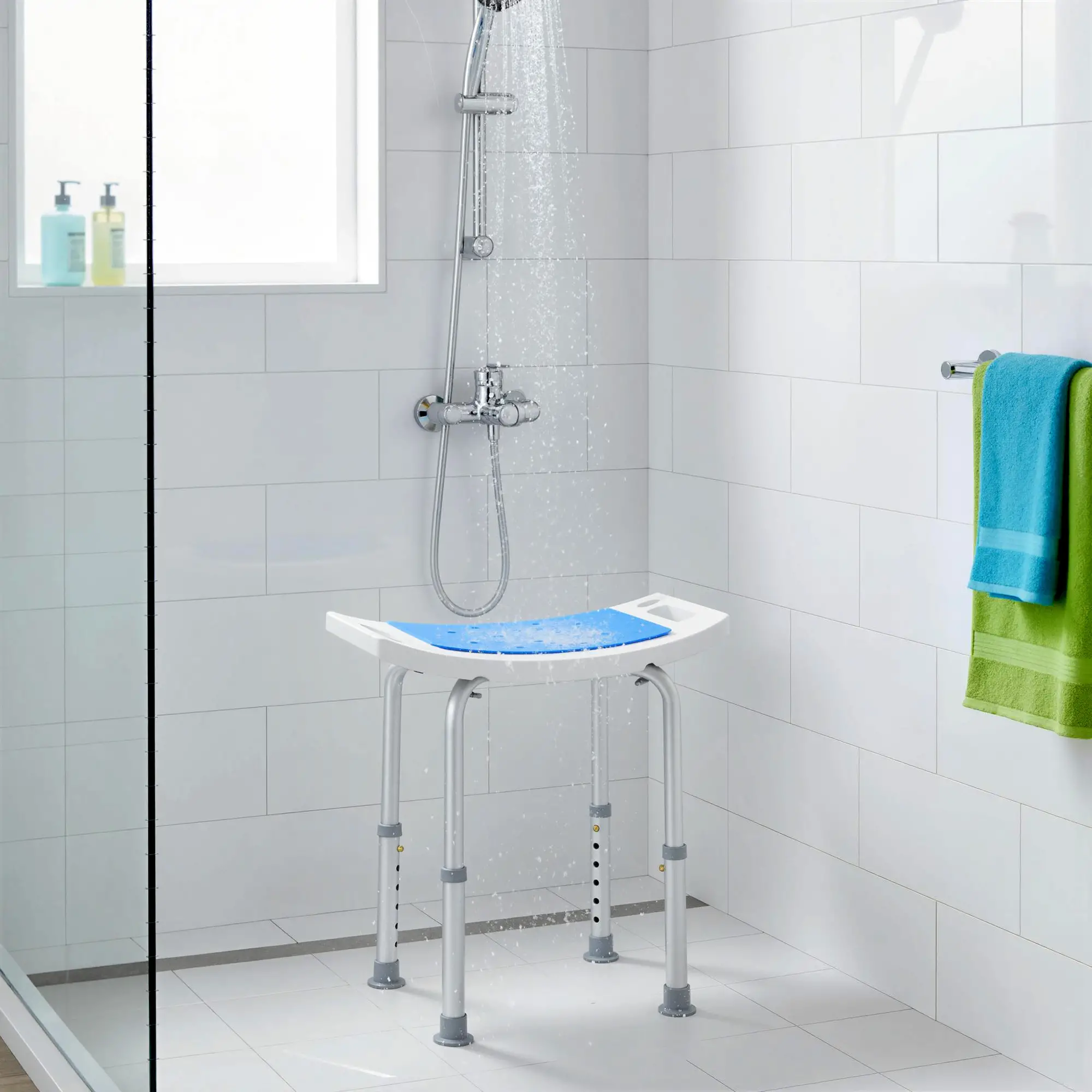 Adjustable Shower Chair, 20.5"W Aluminum, EVA Padded Seat for Seniors - Image 8