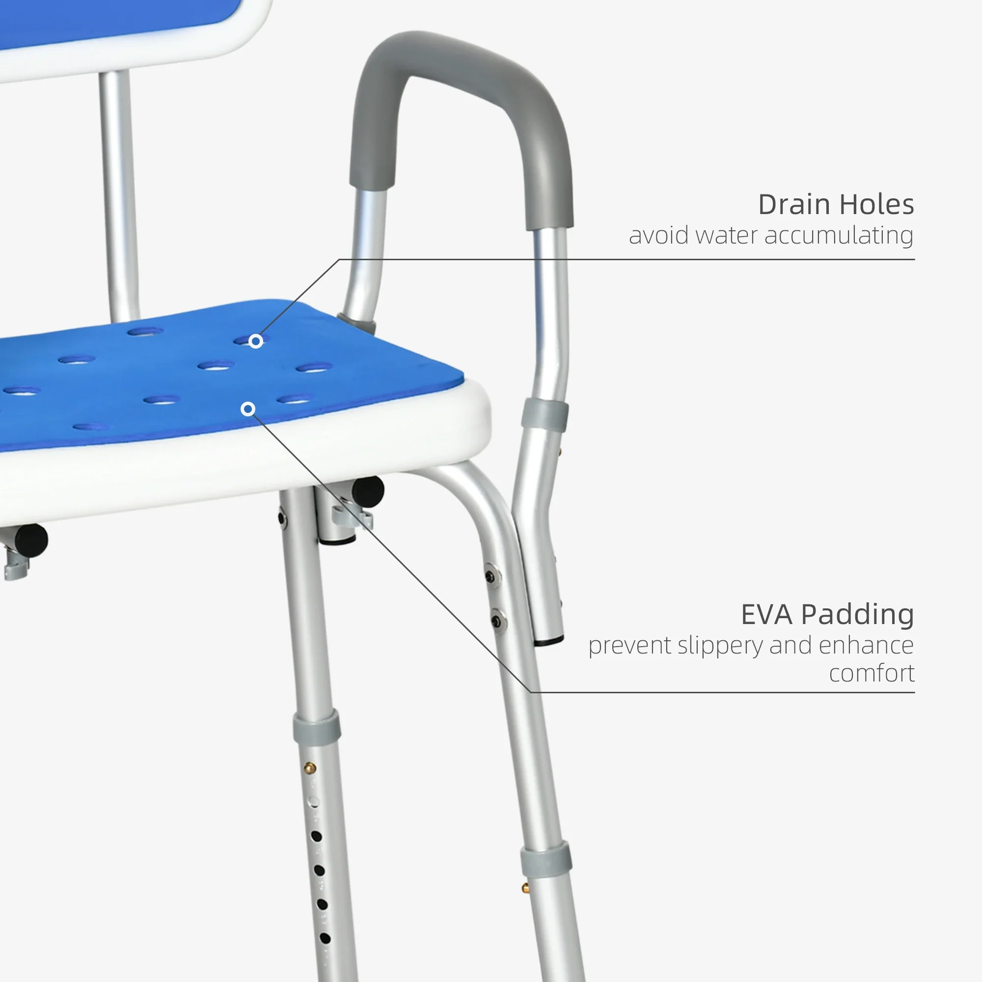 Adjustable Shower Chair with Arms, Back, Anti-Slip Seat, 299lbs - Image 4