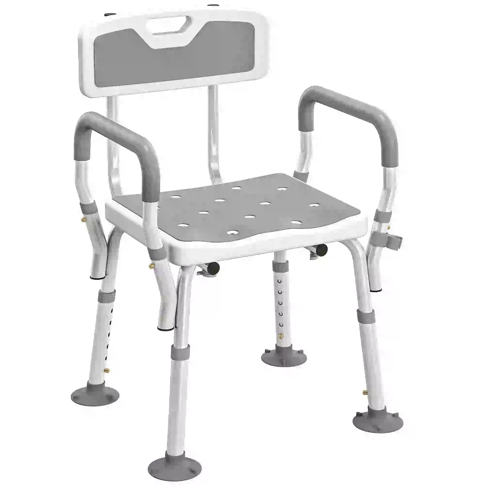 Adjustable Shower Chair With Arms, Back, Padded Seat, Light Grey