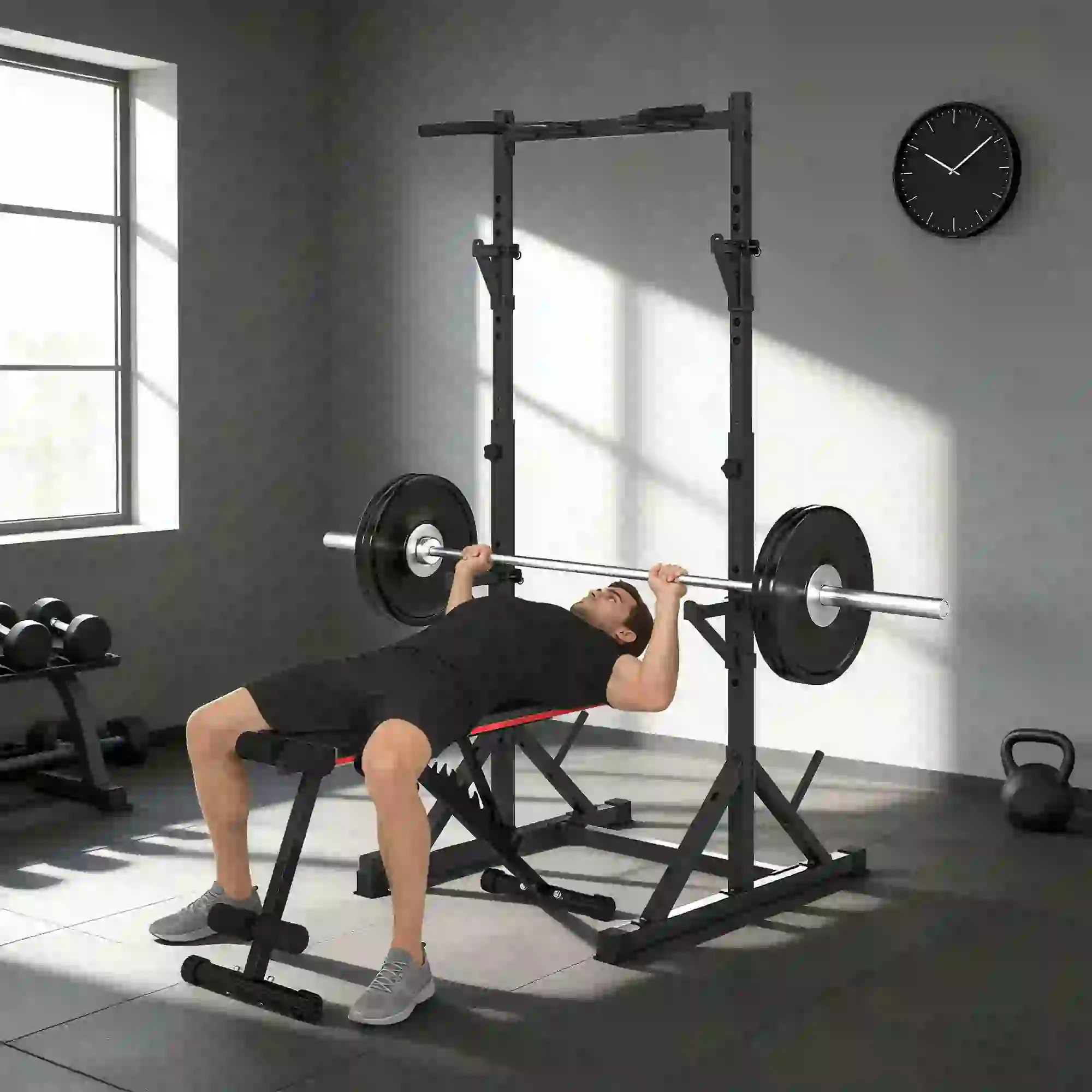 Adjustable Squat Rack, Bench Press Rack With Weight Plate Holders, Black - Image 10