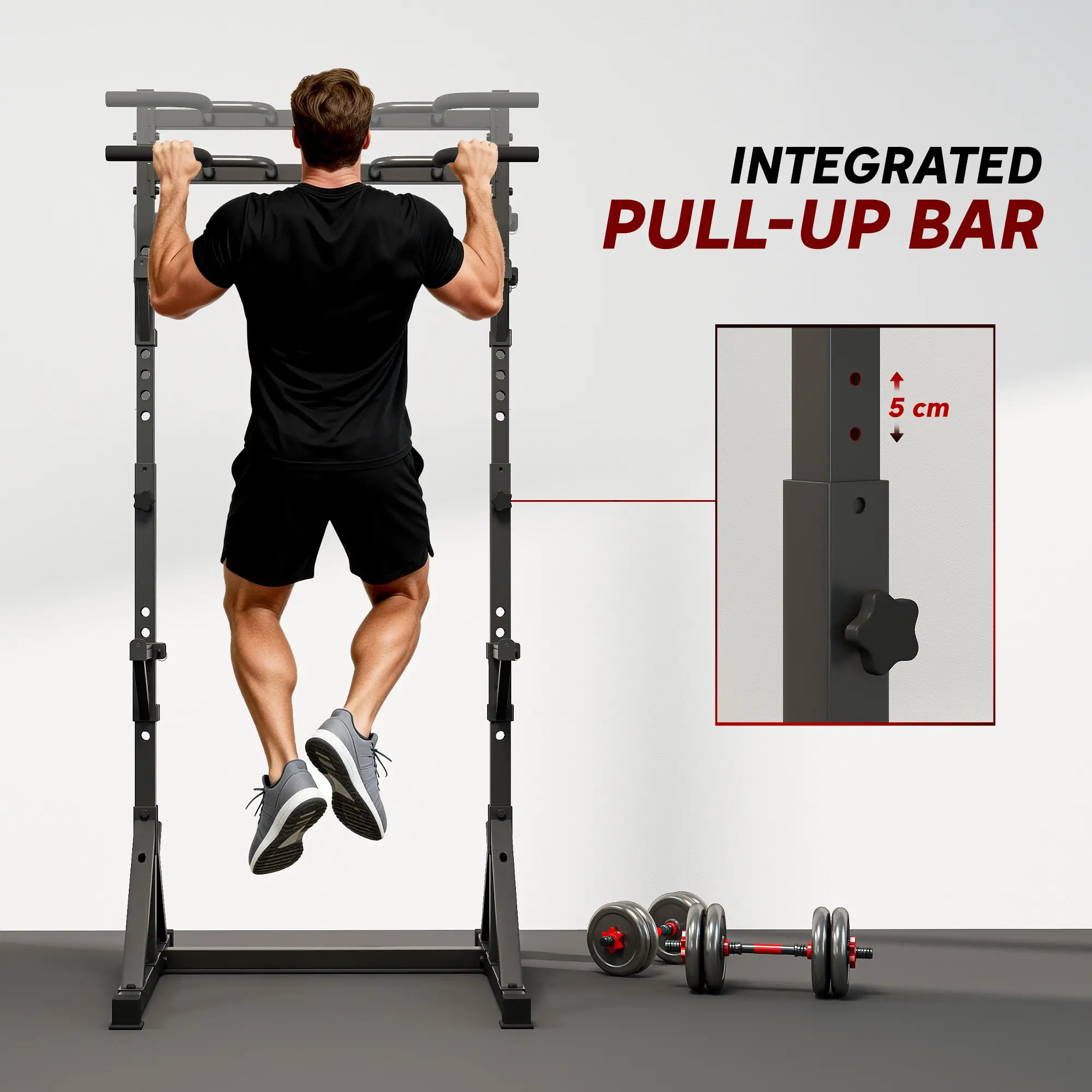 Adjustable Squat Rack, Bench Press Rack With Weight Plate Holders, Black - Image 6