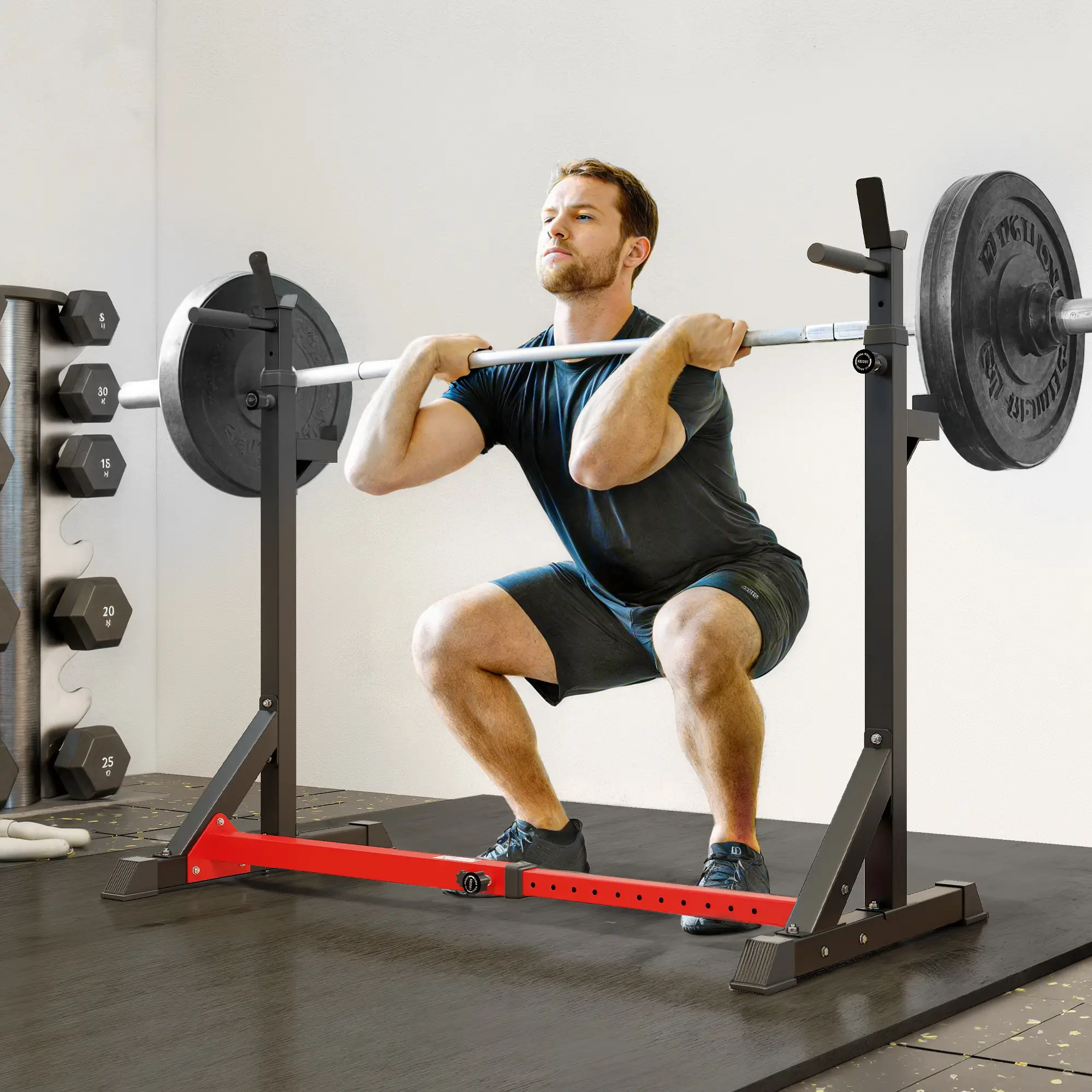 Adjustable Steel Barbell Squat Rack, Bench Press - Image 2