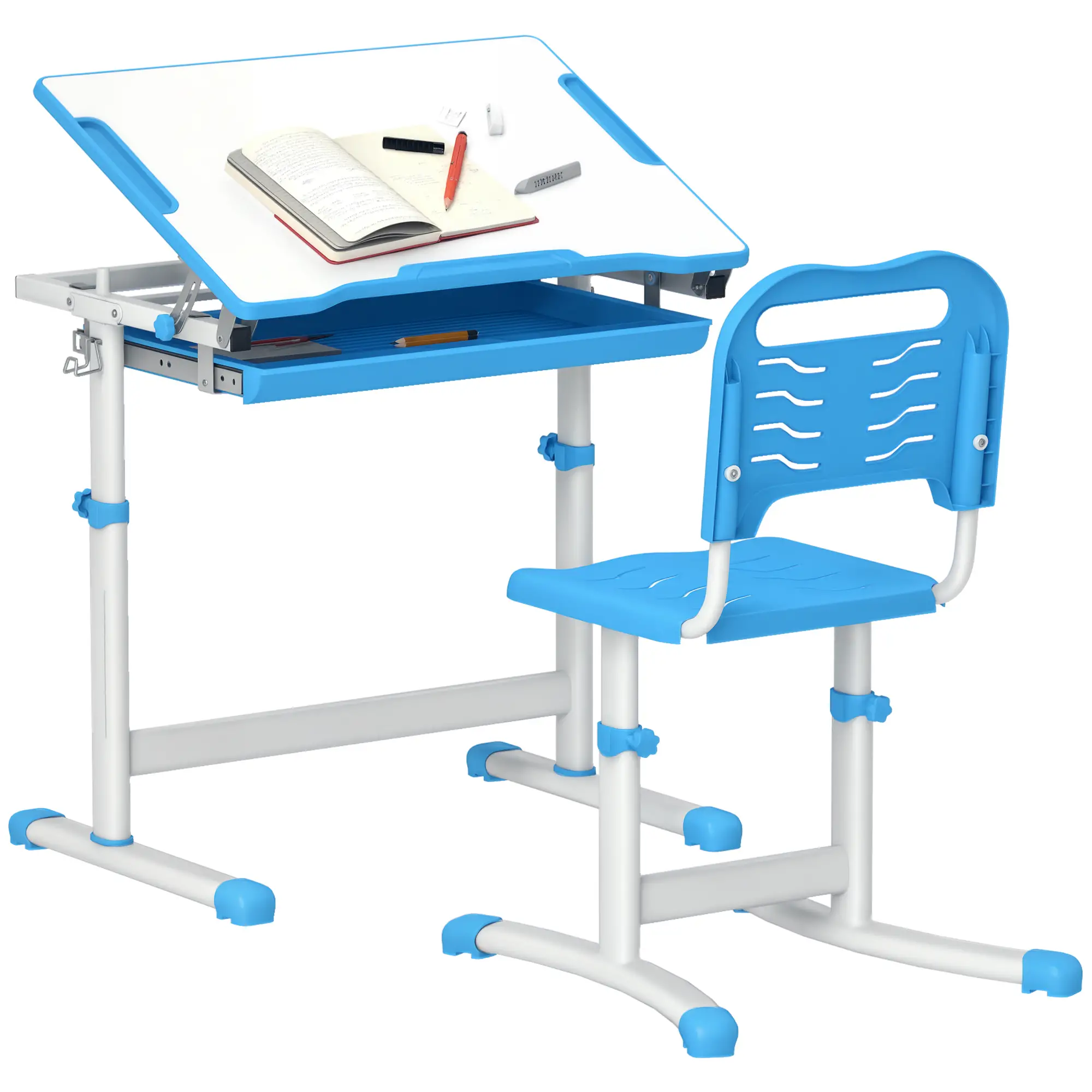 Adjustable Study Table, Chair Set with Drawer, Blue - Image 11