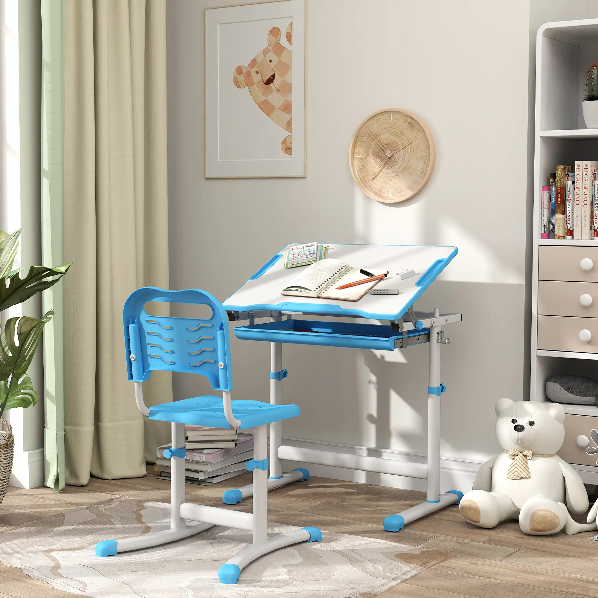 Adjustable Study Table, Chair Set with Drawer, Blue - Image 8