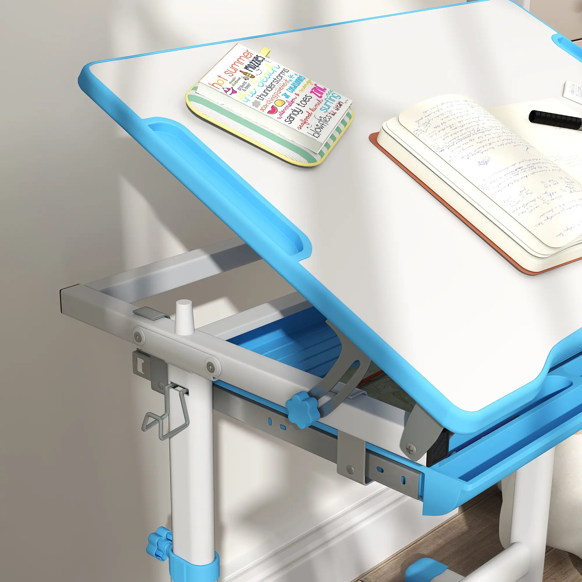 Adjustable Study Table, Chair Set with Drawer, Blue - Image 9