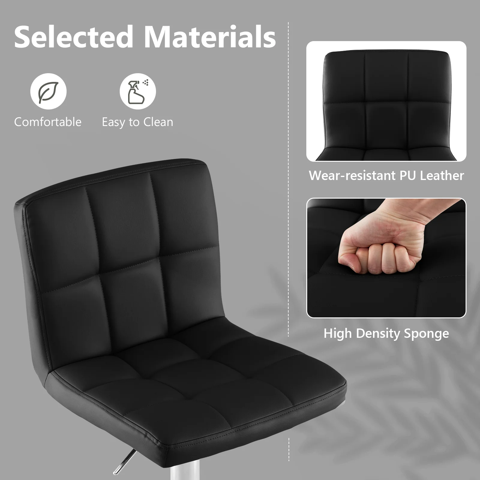Adjustable Swivel Bar Stool, PU Leather, Black - Image 10