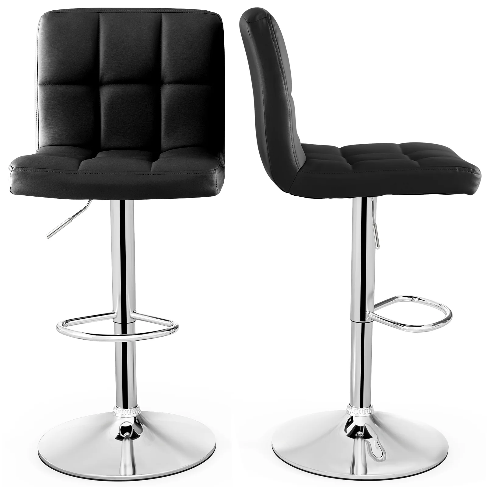Adjustable Swivel Bar Stool, PU Leather, Black - Image 5
