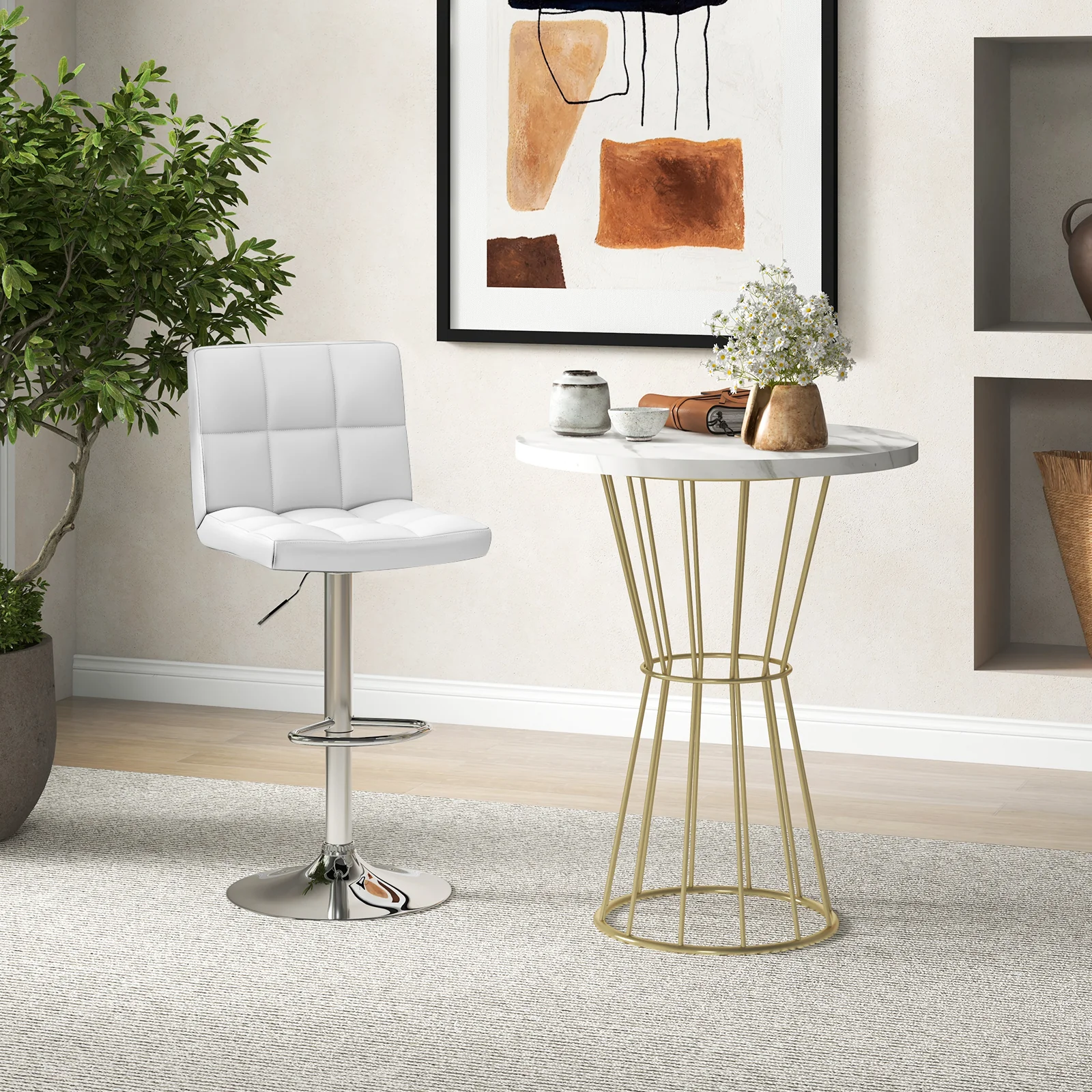 Adjustable Swivel Bar Stool, White - Image 2