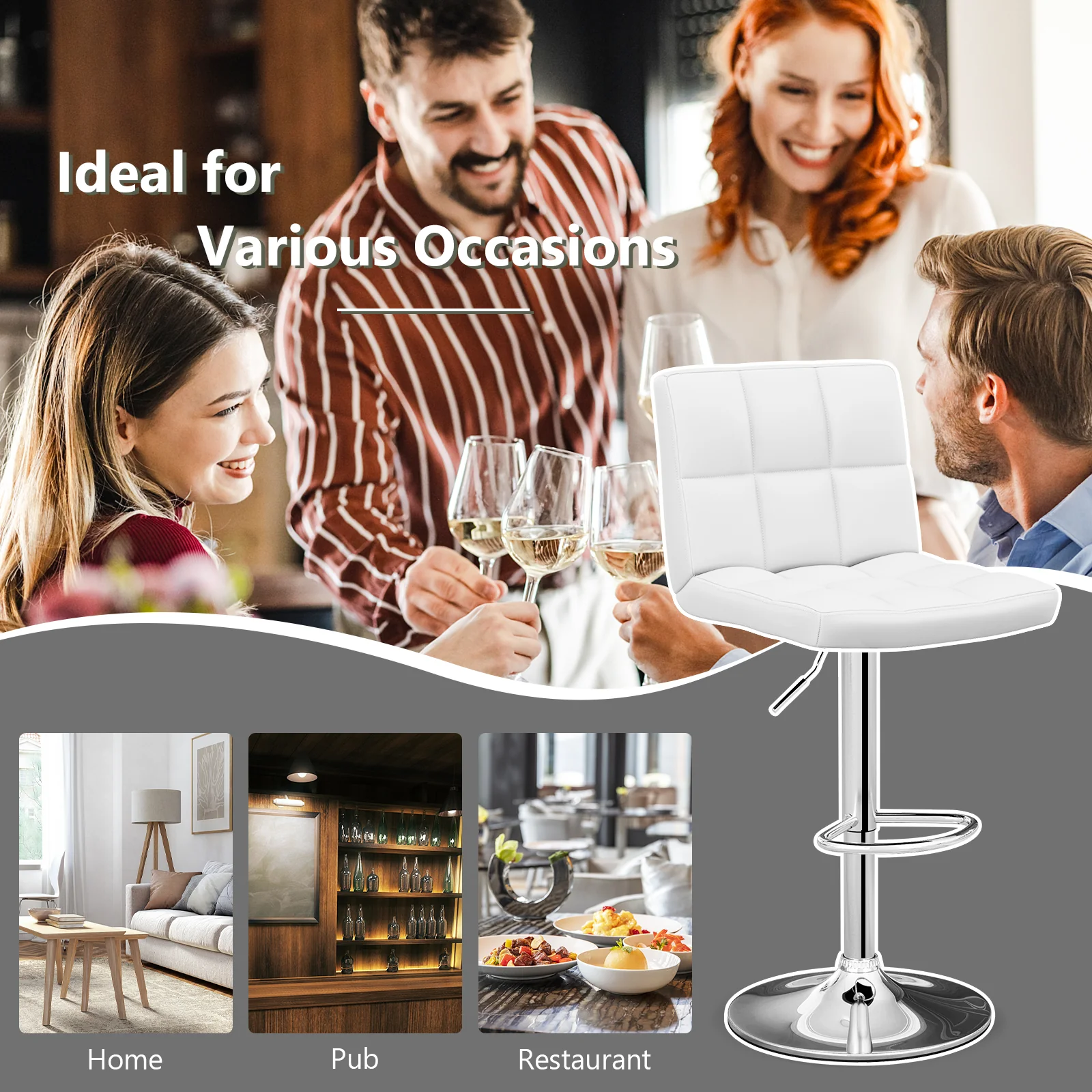 Adjustable Swivel Bar Stool, White - Image 7