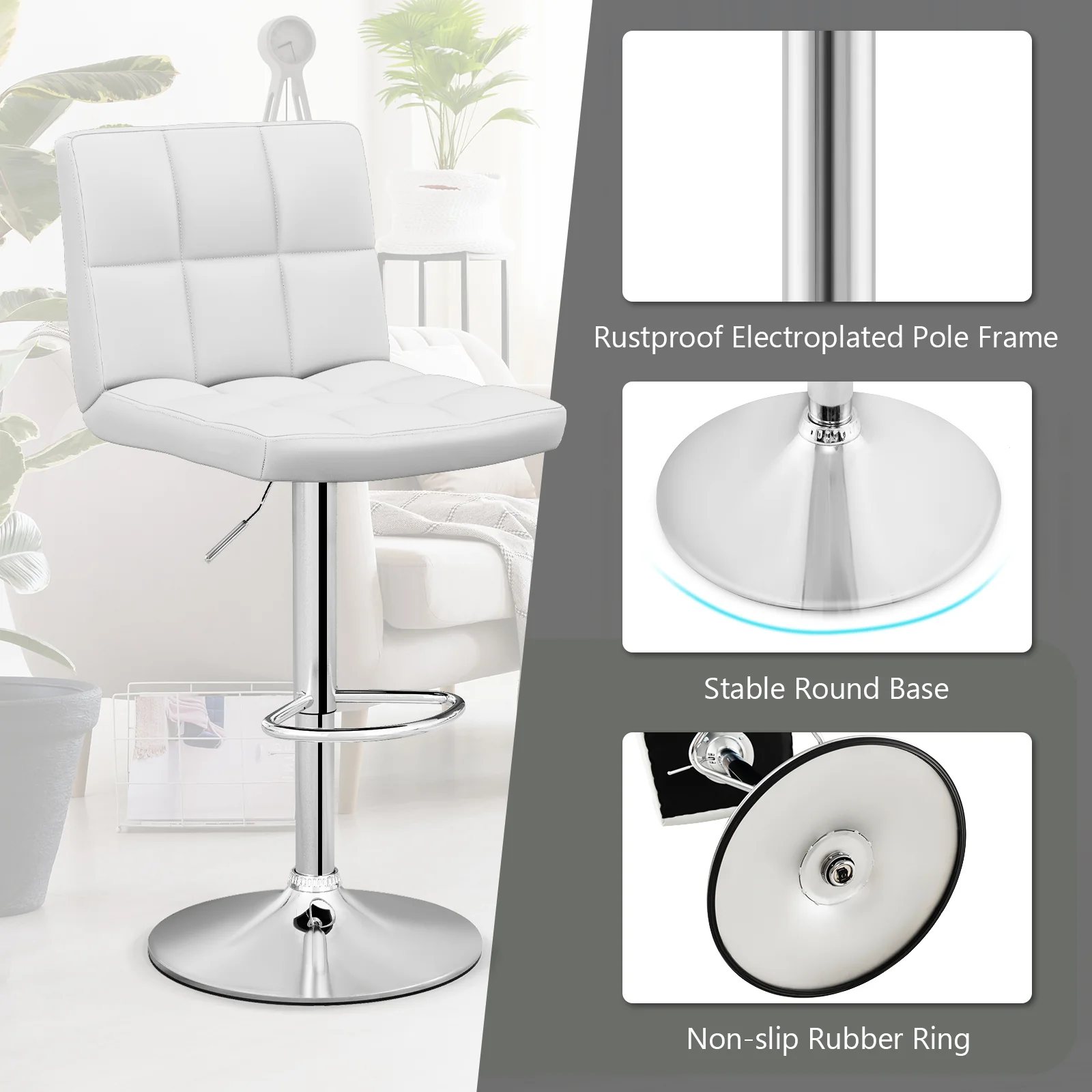 Adjustable Swivel Bar Stool, White - Image 8