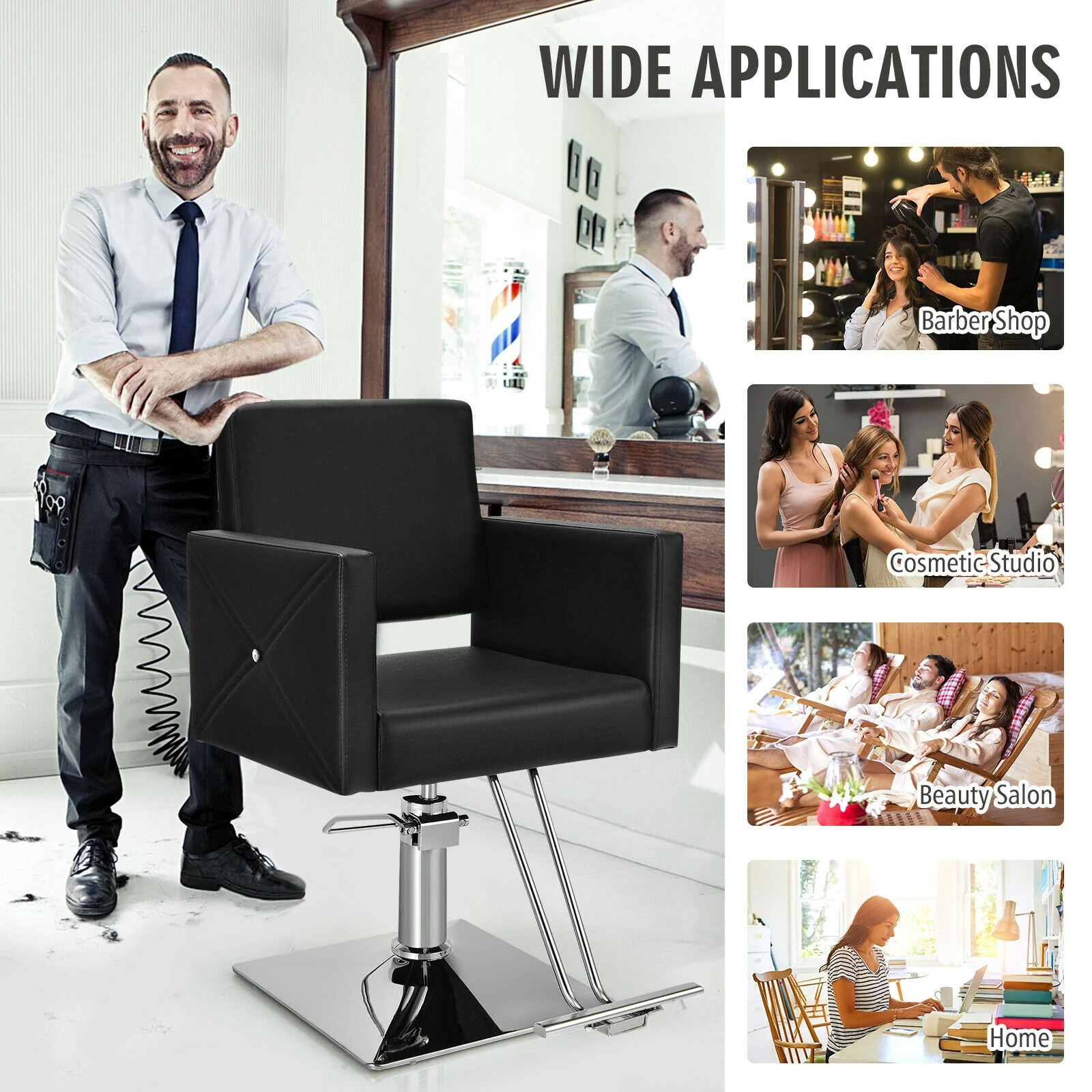 Adjustable Swivel Hydraulic Salon Chair, Black - Image 8