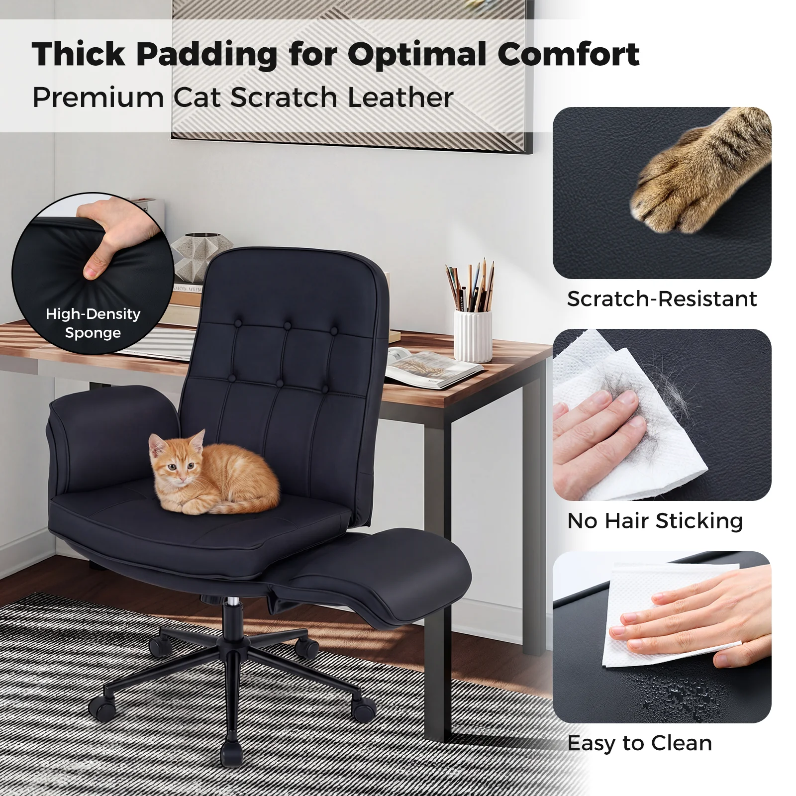 Adjustable Swivel Vanity Chair, 5-Position Armrests, Black - Image 5