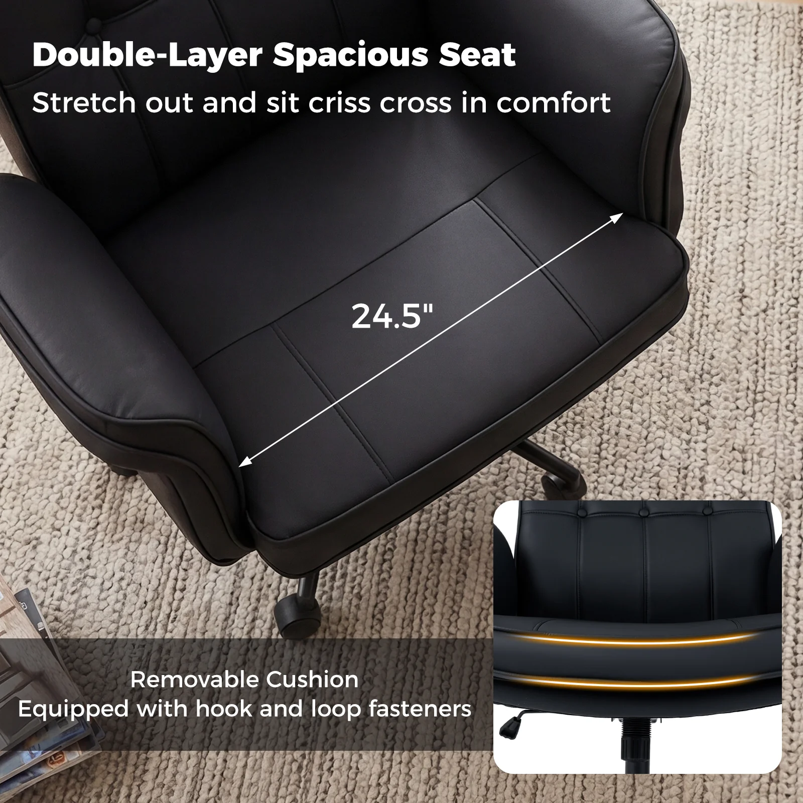 Adjustable Swivel Vanity Chair, 5-Position Armrests, Black - Image 6