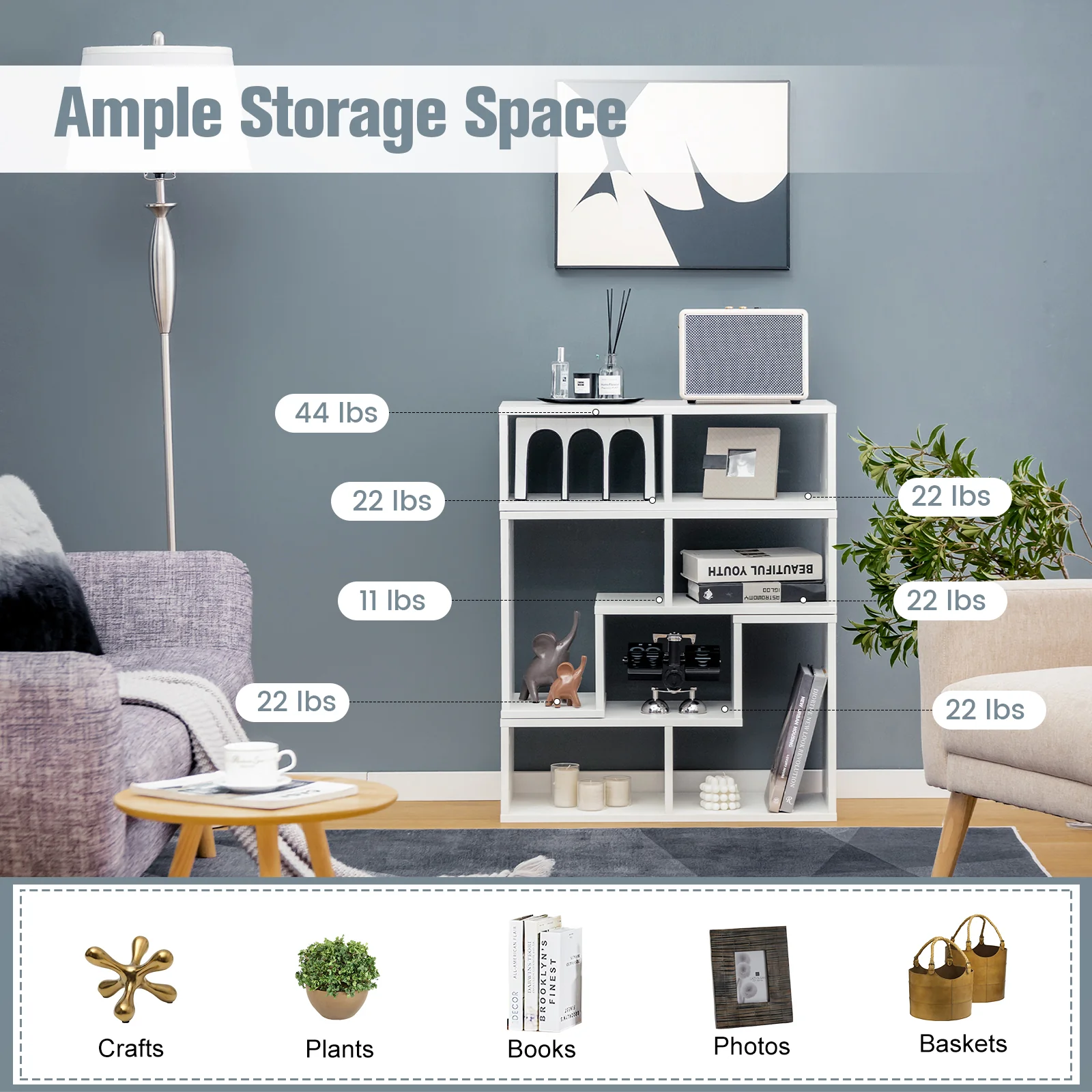 Adjustable TV Stand, 65 Inch, 3 Pieces With Shelves, White - Image 10