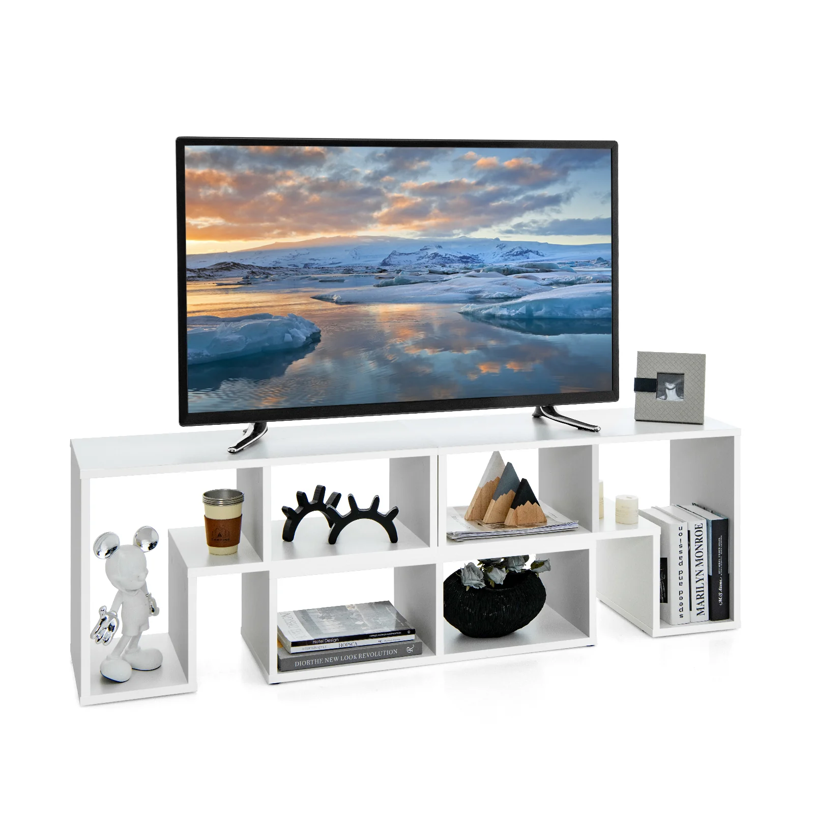 Adjustable TV Stand, 65 Inch, 3 Pieces With Shelves, White - Image 5